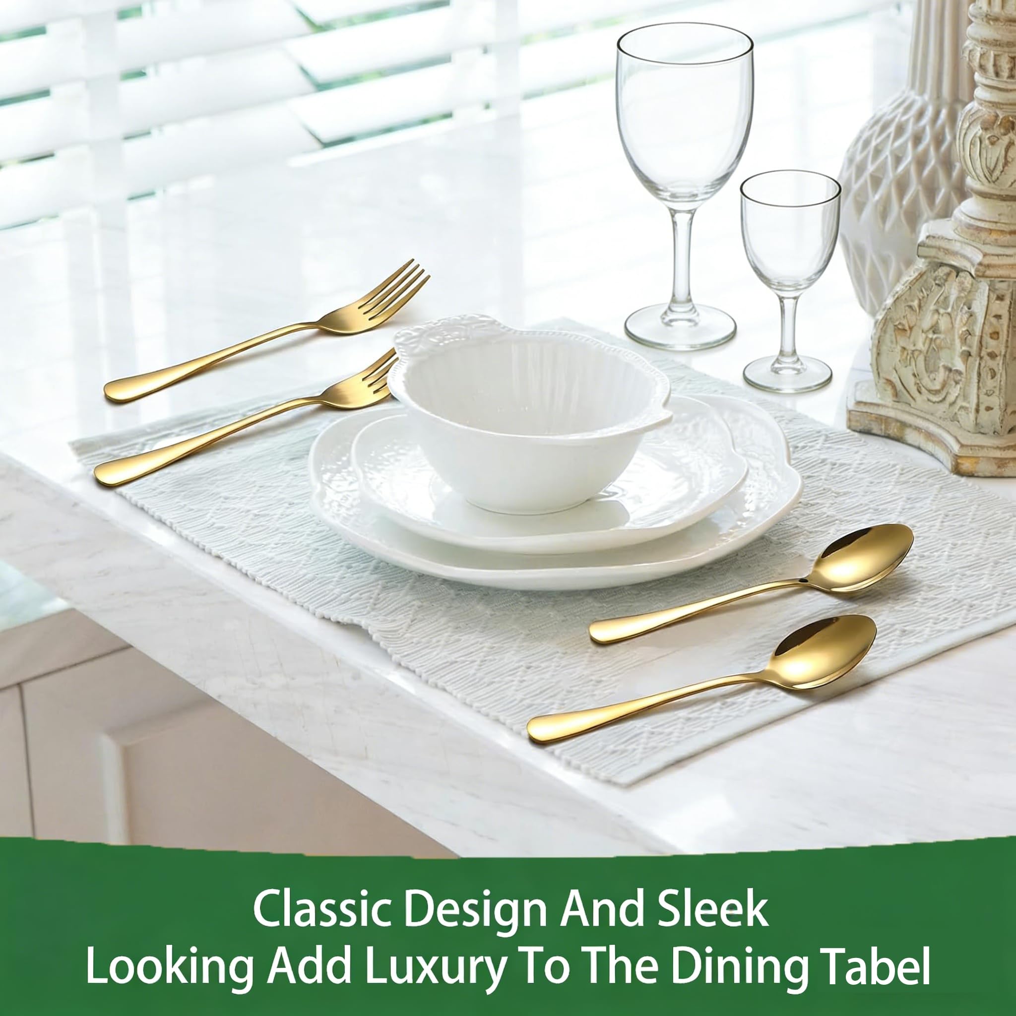 Gold forks and spoons set 24pcs stainless steel gold forks Dishwasher Safe — Amazon image 6