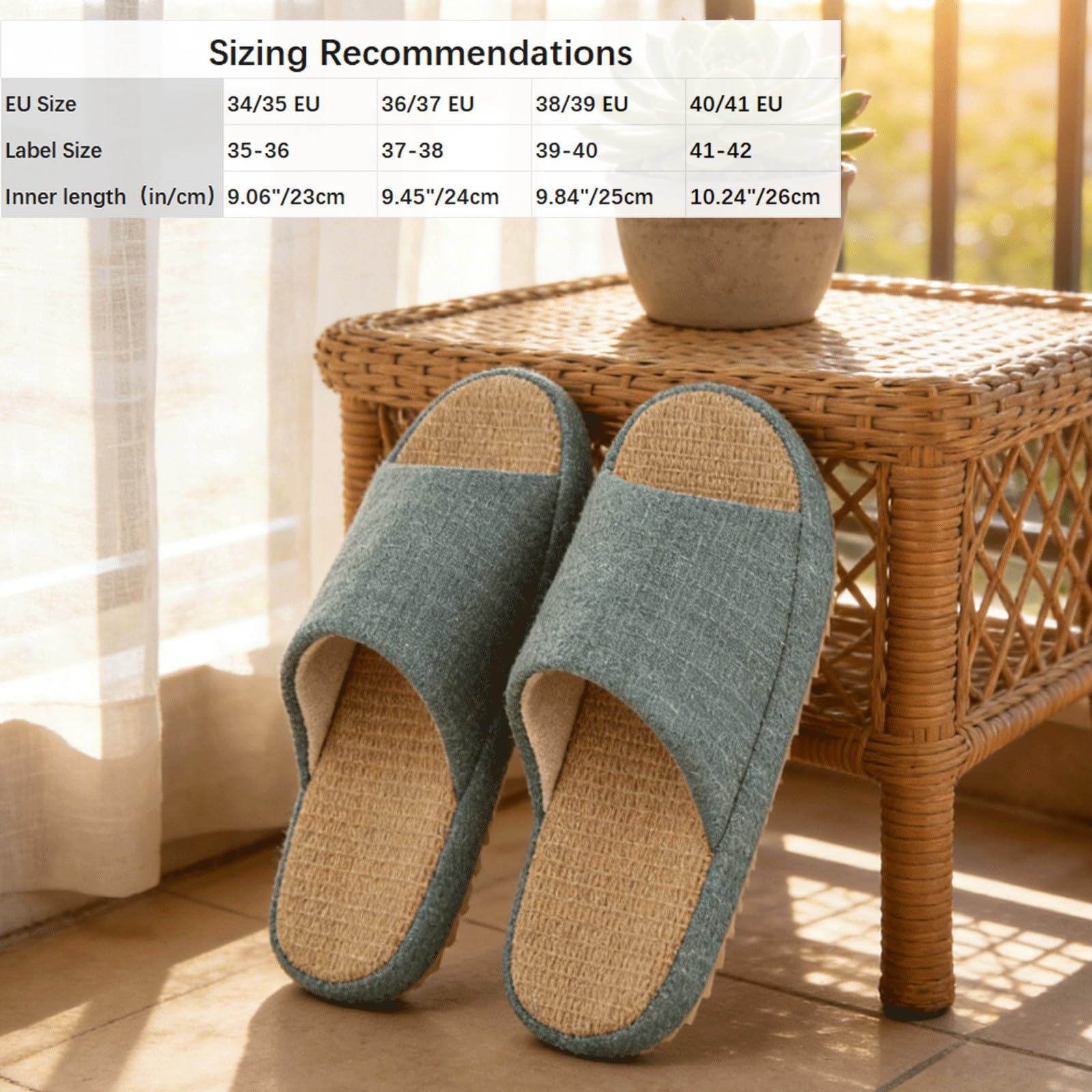 Zapatillas de Estar en Casa Mujer Pantuflas de Lino Antideslizantes Planas Espuma de Memoria Suave Cuatro Estaciones Slippers — view 3