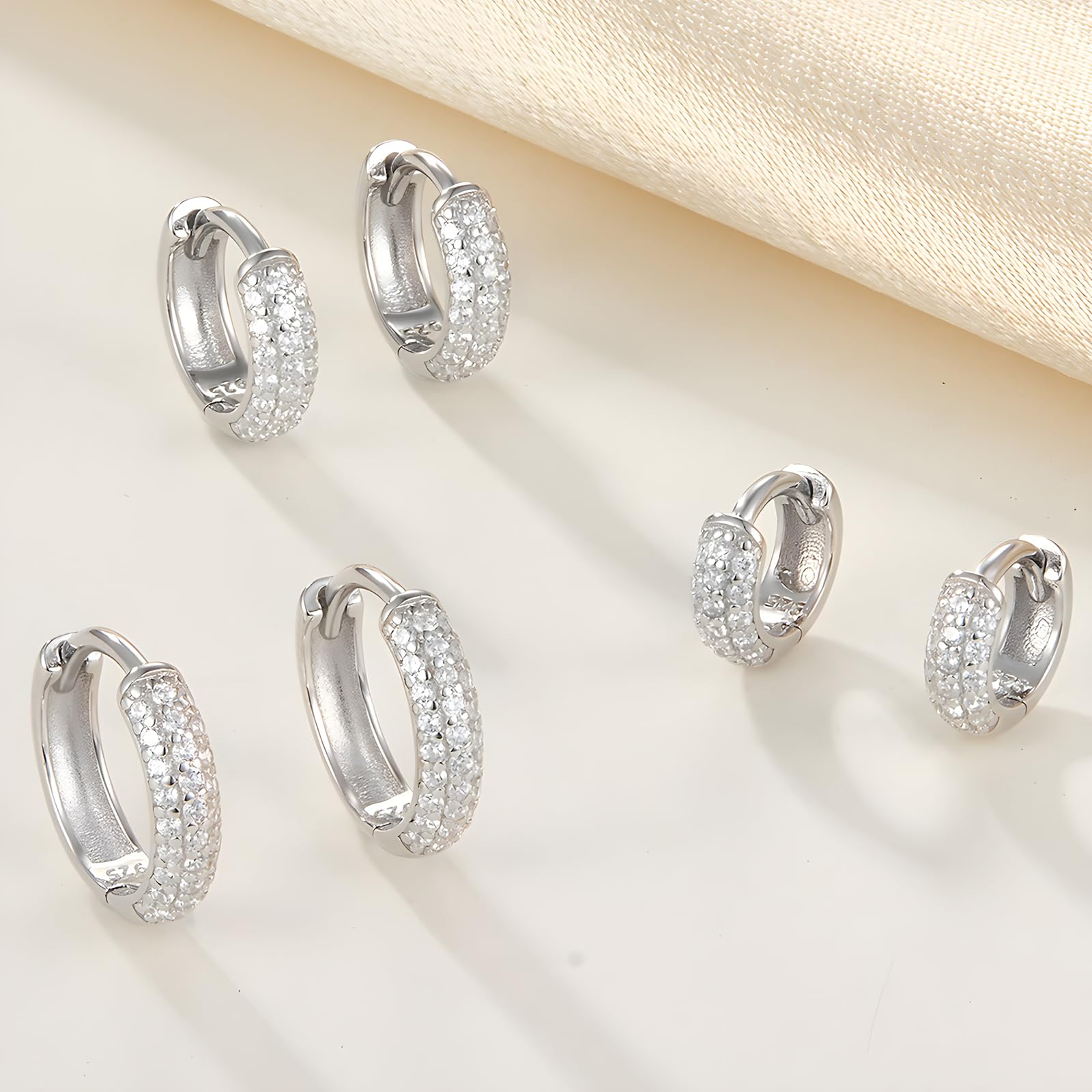 3 Paia Orecchini in Argento 925 Orecchini Cerchio Argento Orecchini da Donna Piccoli Orecchini a Cerchio Argento Huggie Cartilagine Cubic Zirconia Orecchini Argento per Donna Uomo