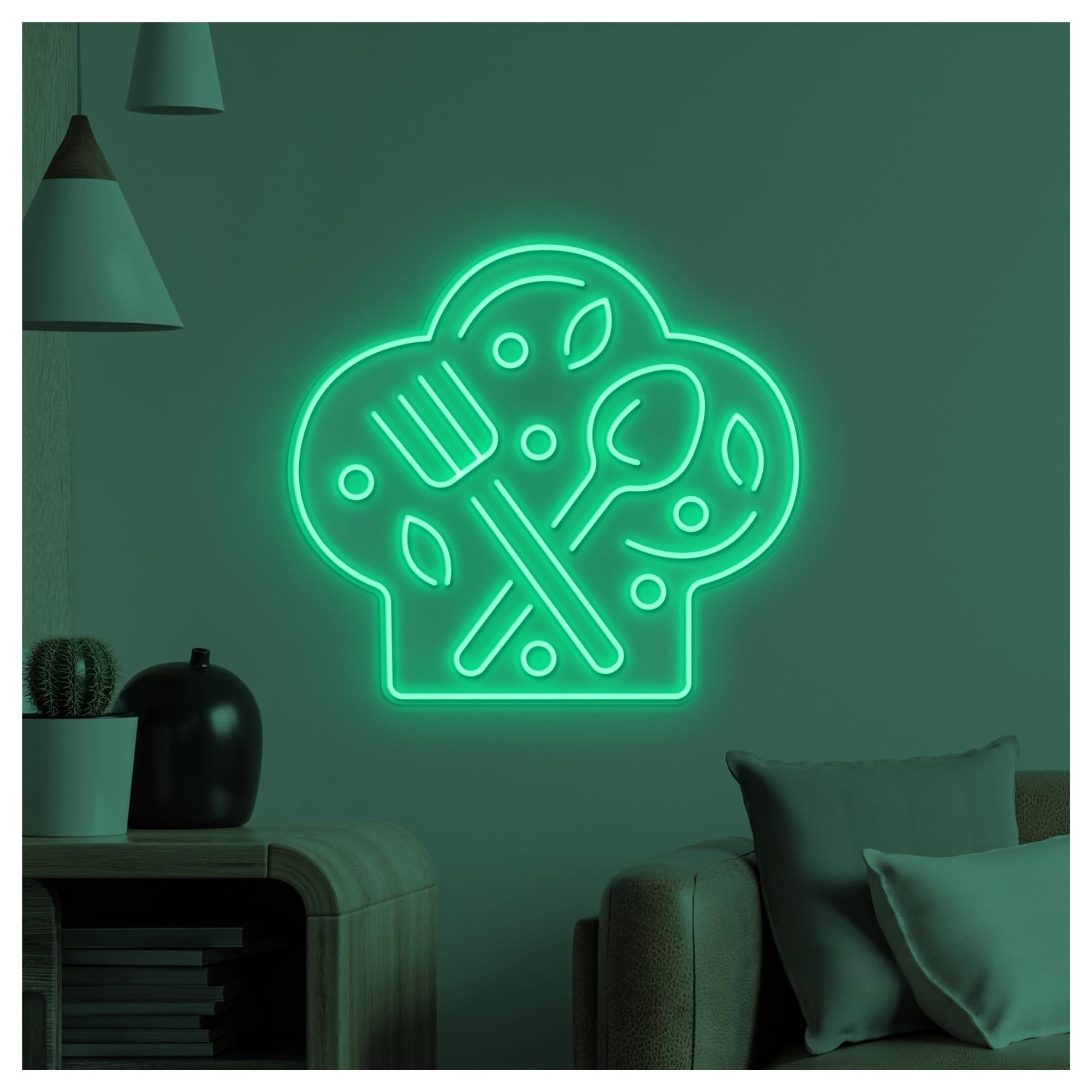 RONGCH Hanging Art Signs Chef Hat Neon Sign Kitchen Light Restaurant Wall Decor Knife Spoon Art Home Hanging 50cm