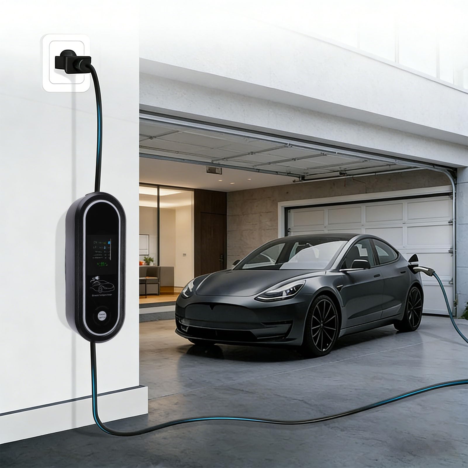 Cargador EV Portátil de Nivel 2, Corriente Ajustable para el Modelo Y 3 S X, con Carga Programada para Propietarios de Vehículos Eléctricos, 23 Pies