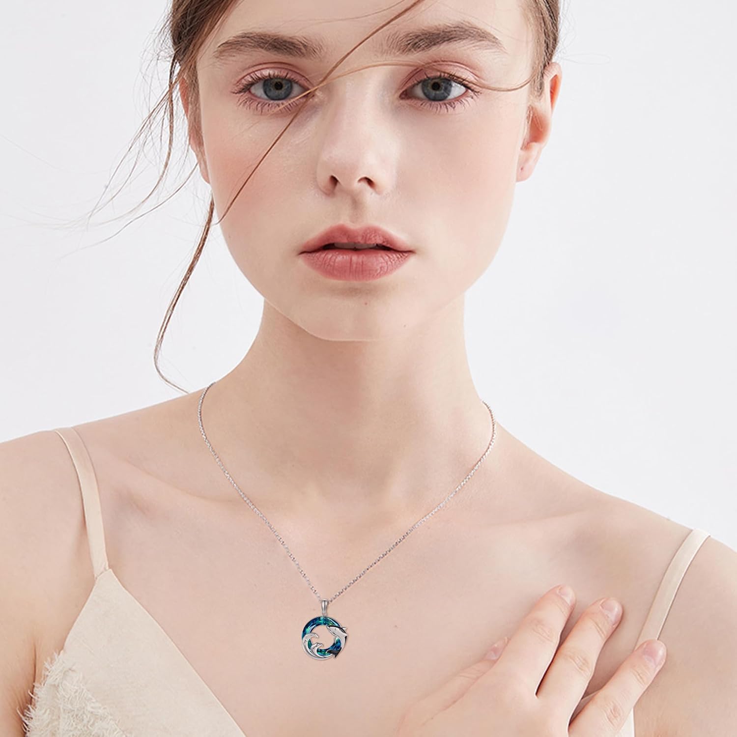 Sterling Silver Blue Crystal Shark Pendant Necklace for Women - Ocean Lovers - Image 2