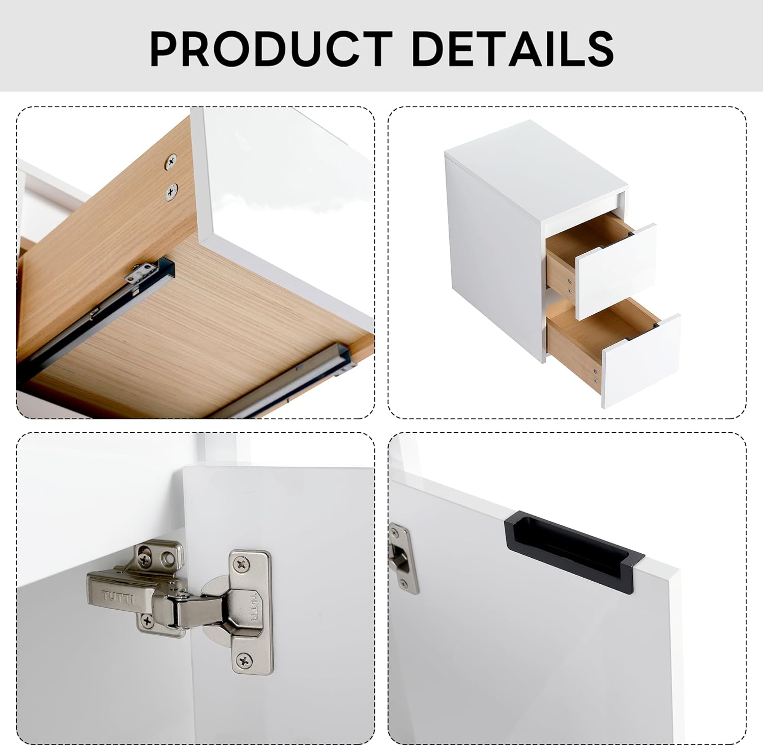 36 inch Floating Bathroom Vanity with Sink, Wall Mounted Bathroom Vanity with Storage Cabinet Combo, Resin Sink, Soft Closing Doors & Drawers, Modern Vanity Cabinet, Glossy White
