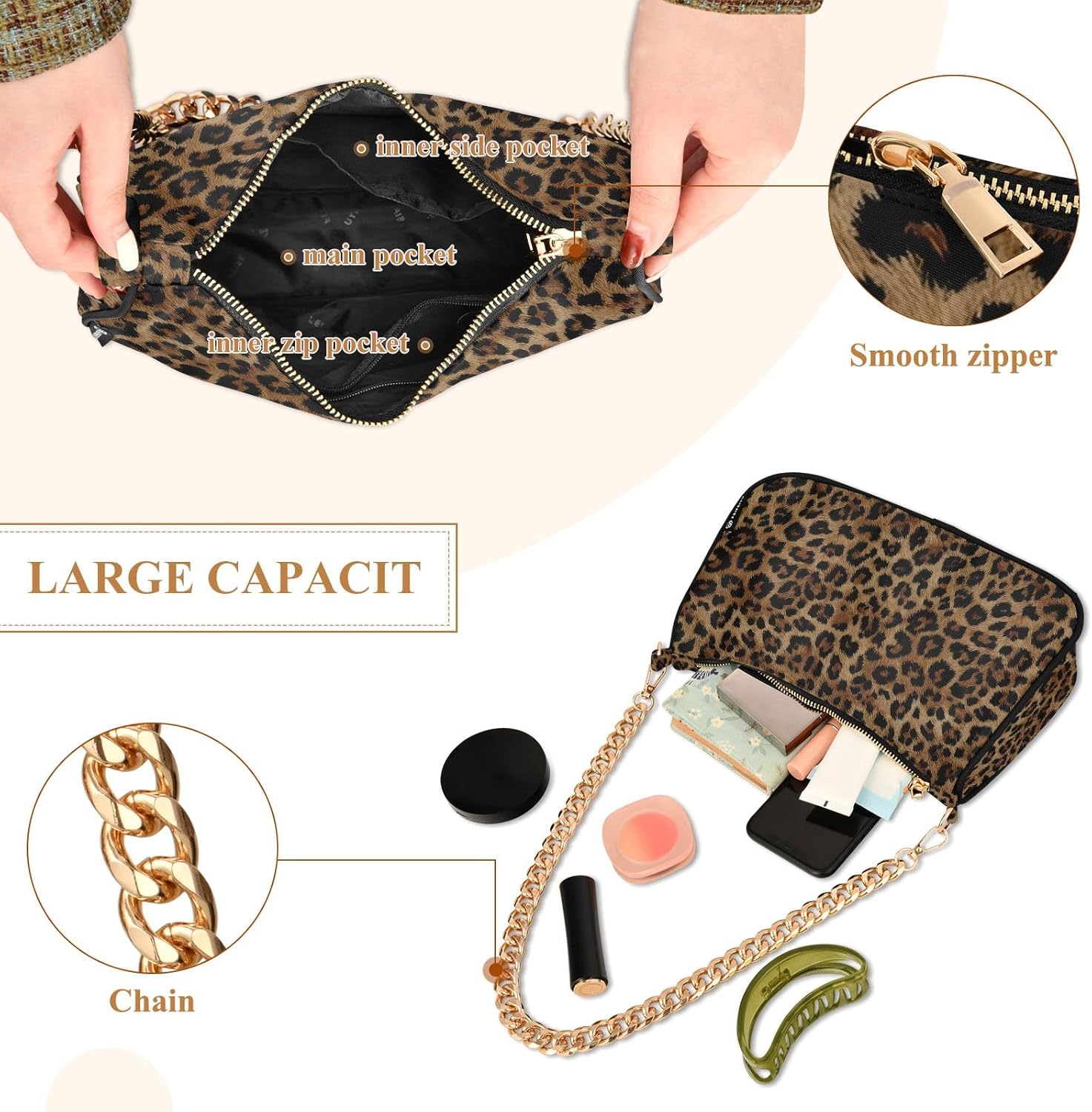 Clutch Shoulder Bags Tote Evening Purse Handbags for Women Hobo Bags Cheetah Leopard Print Animal with Zipper Closure
