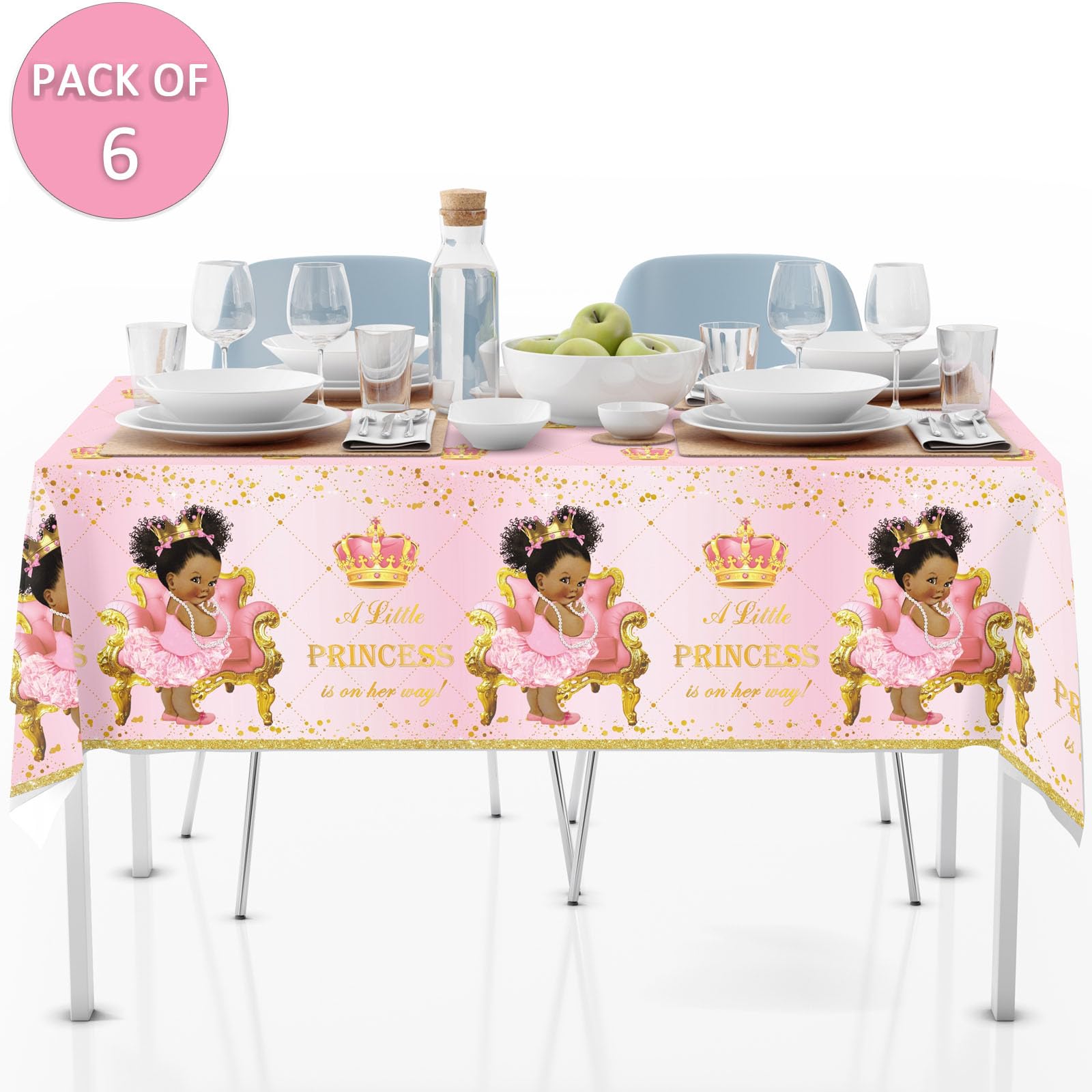Yuzioey Royal Princess Tischdecken für Babypartys, 274,3 x 137,2 cm, königliche Prinzessinnen-Partyzubehör, 6 Stück