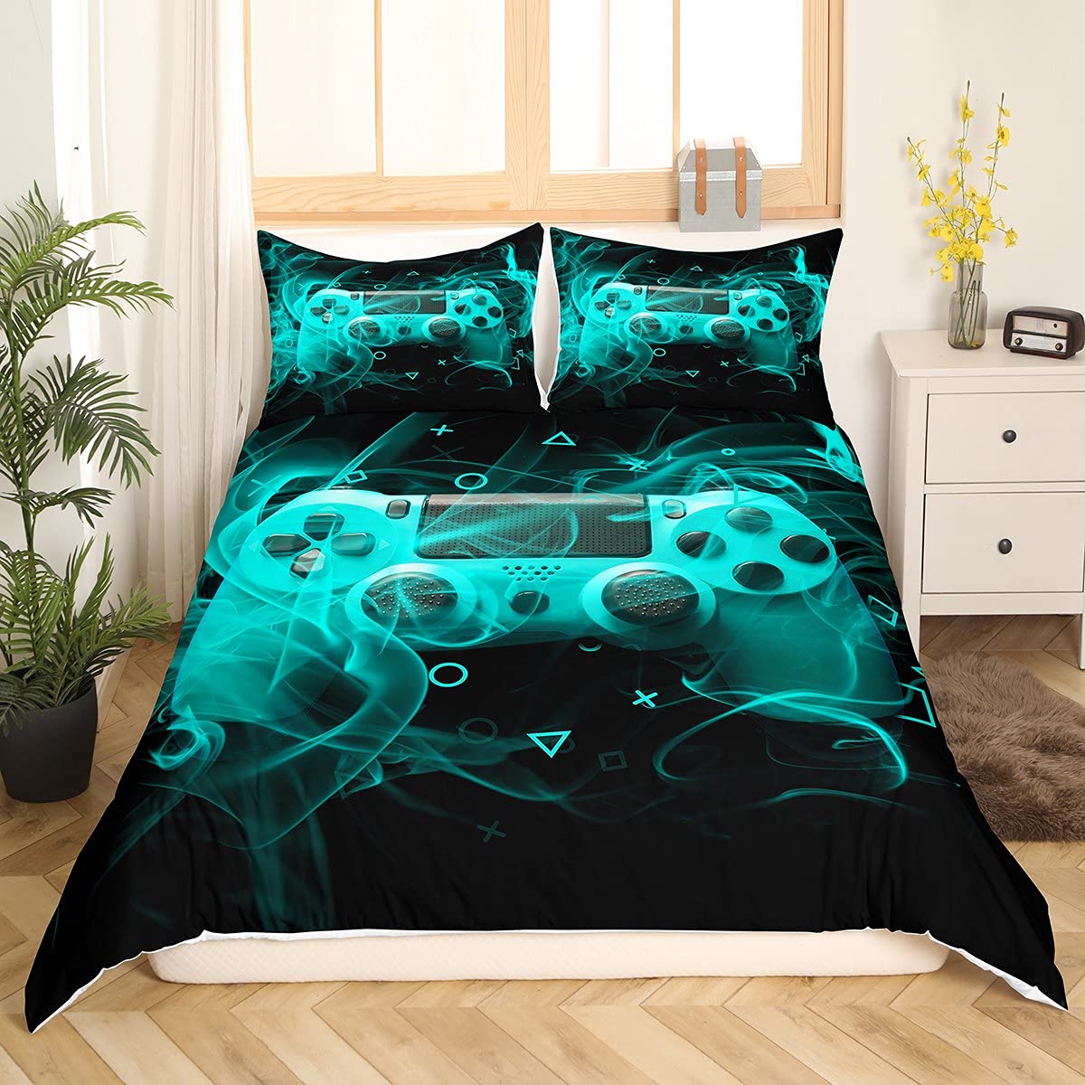 Gamer Bettwäsche-Set – Spannbettlaken Mit Controller-Print, 3-teilig, Full-Größe