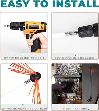 Chimney Sweep Brush and Drill Adapter Kit | Rotary Sweep, Aluminum Power Brush, Chrome Button Locking System, Efficient Fireplace Cleaning