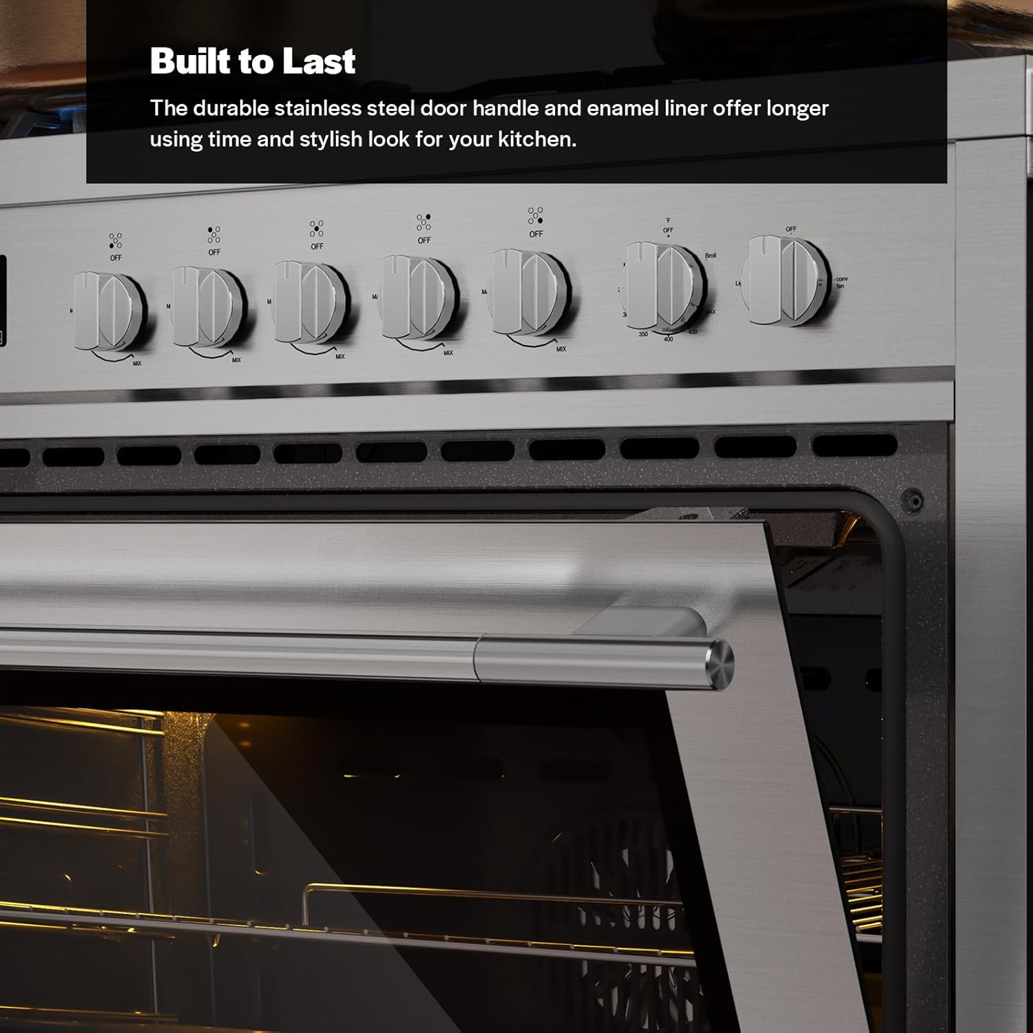 Empava Gas Range, 4.3 Cu. Ft Convection Oven with Touch Timer, 5 Deep Recessed Burners Cooktop, Heavy Duty Continuous Grates in Stainless Steel, Freestanding & Slide-in Stove,36 Inch 36GR12 image 6 of 7 B0DTHMZ337