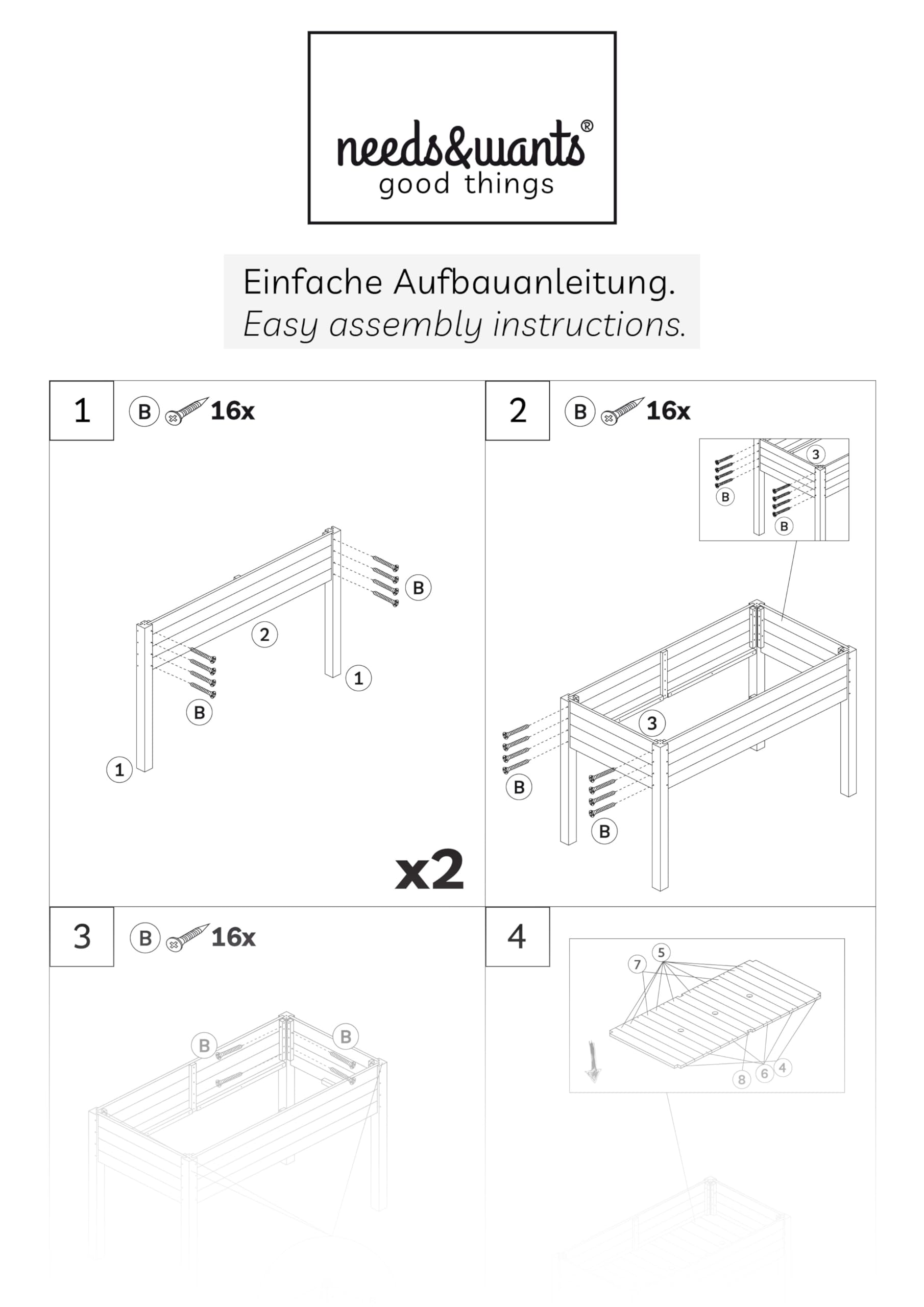 needs&wants® Großes Hochbeet aus Holz für Garten Balkon Terrasse, Pflanzkasten Bausatz XL rechteckig schmal mit Vlies-Folie, Kräuterbeet Pflanzenkasten deko, 121 x 63 x 75 cm, dunkel-braun