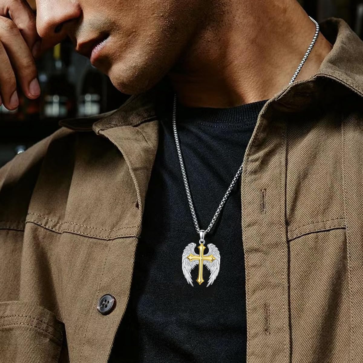 Angel Wings Necklace 925 Sterling Silver Guardian Angel Wings Cross Pendant for Men Women, w/Stainless Steel Chain 22”+2” - Image 3