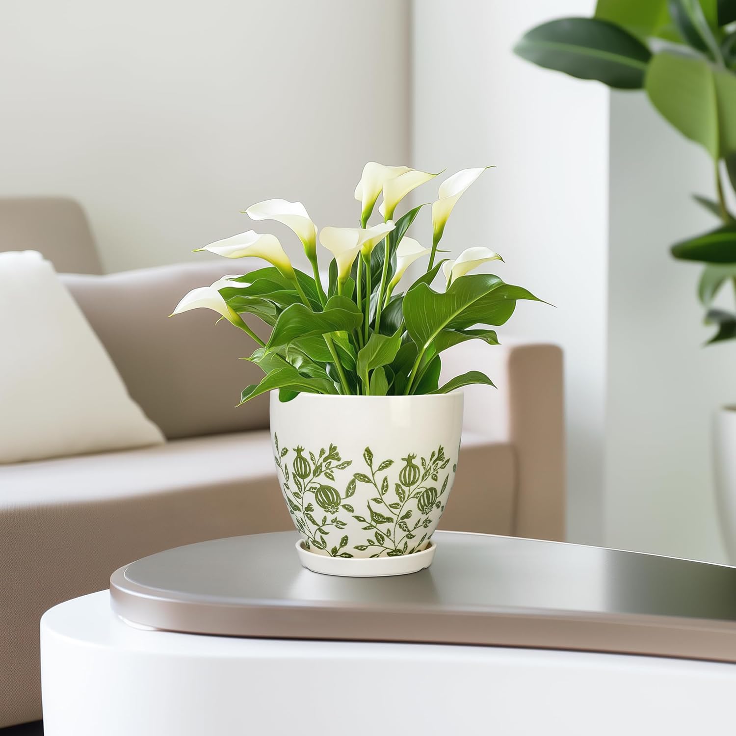 Ceramic Pot for Plants 6.8 Inch - Ceramic Plant Pot Indoor with Drainage Hole and Saucer, Round Boho Planter for Indoor Outdoor Plants, Plant Lover Gifts, Home Office Garden Decor, White - Image 6