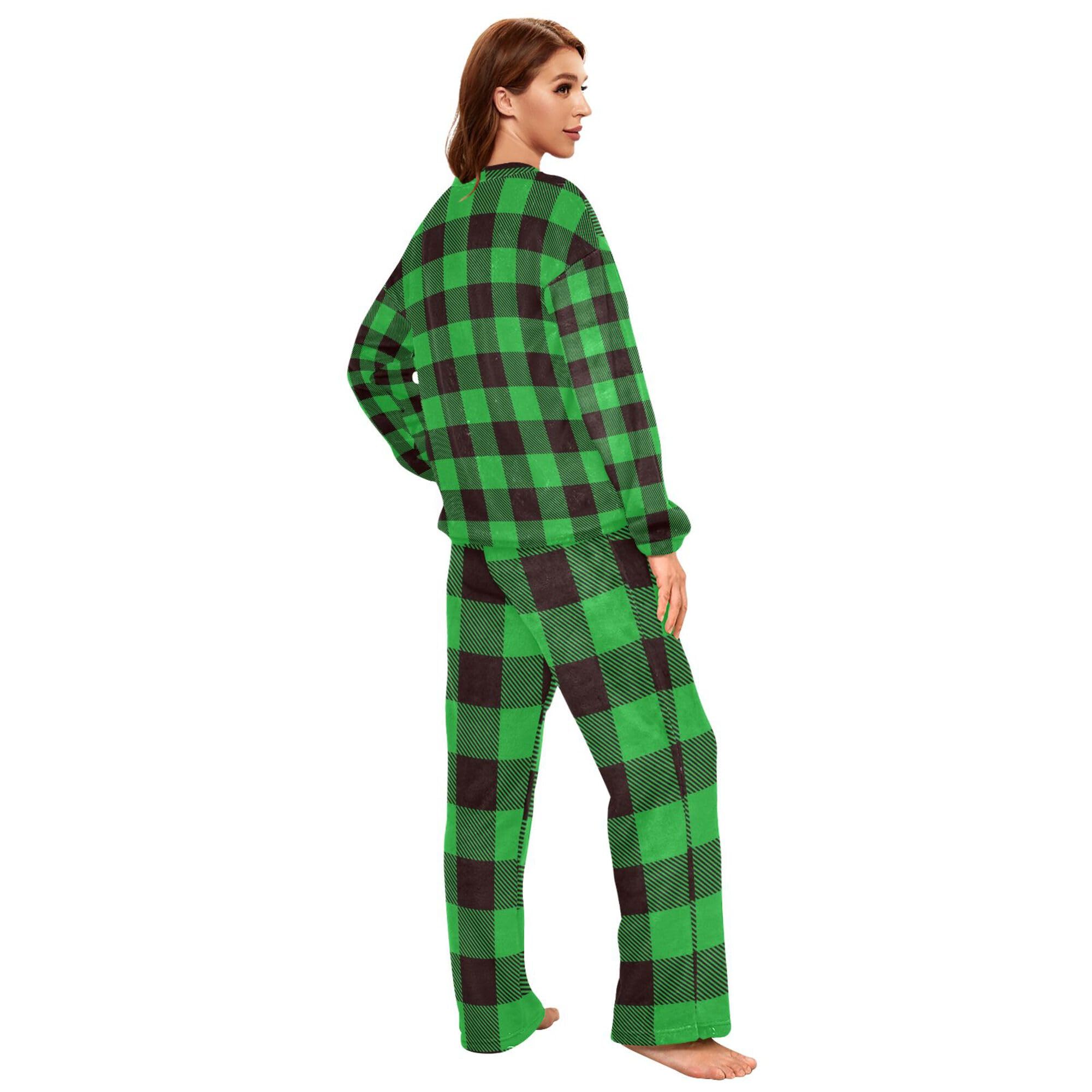 Pigiama da donna in pile, confezione da 2, carino e sfocato, a maniche lunghe, girocollo, abbigliamento da notte unico casual da donna, taglia S