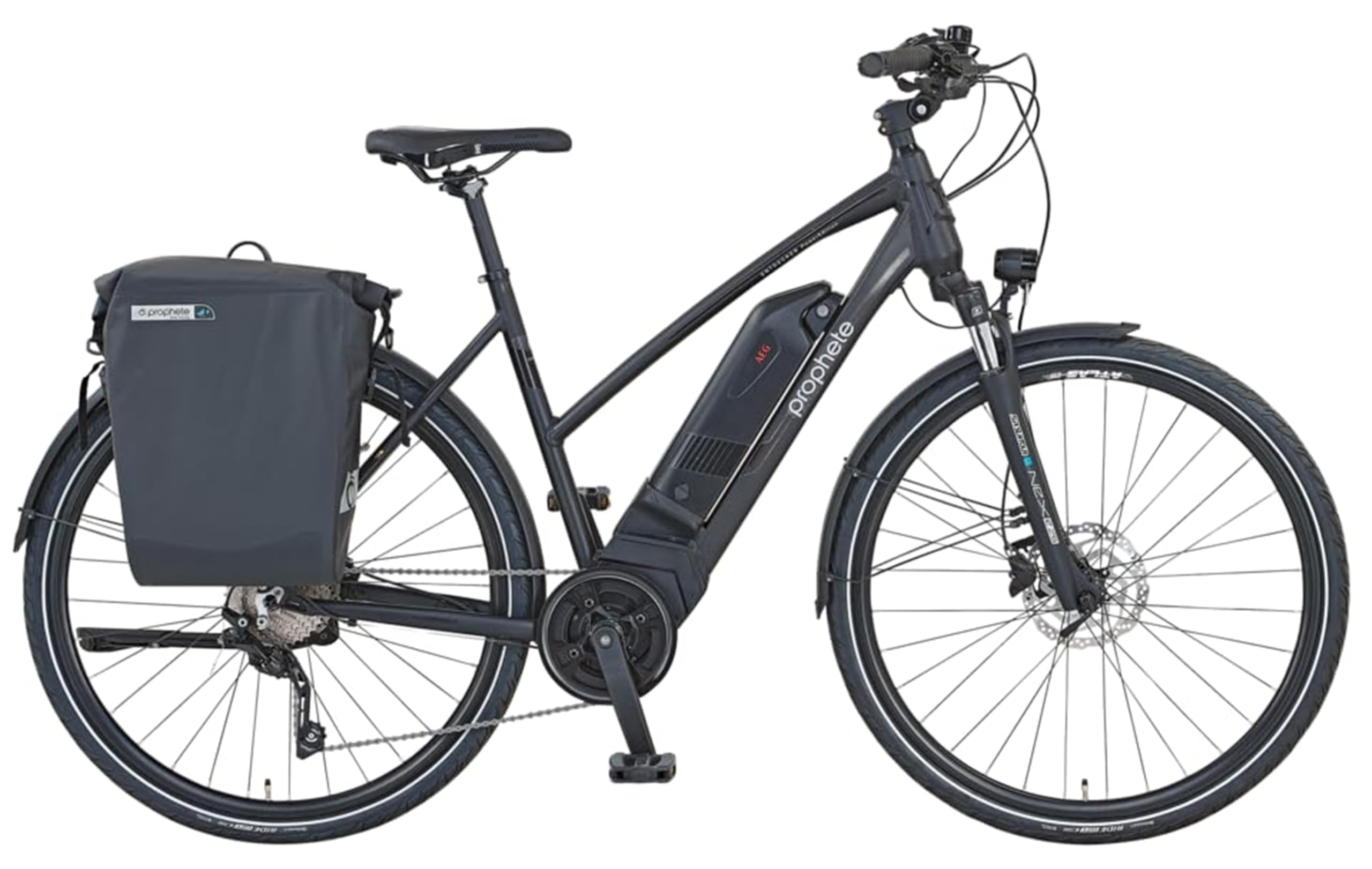 PROPHETE Esport Power Edition Damen Trekking E-Bike 28 Zoll - 250 W AEG SportDrive, Reichweite 180 km, 10 Gänge, LED 100 Lux, Scheibenbremsen, Federgabel, Mattschwarz