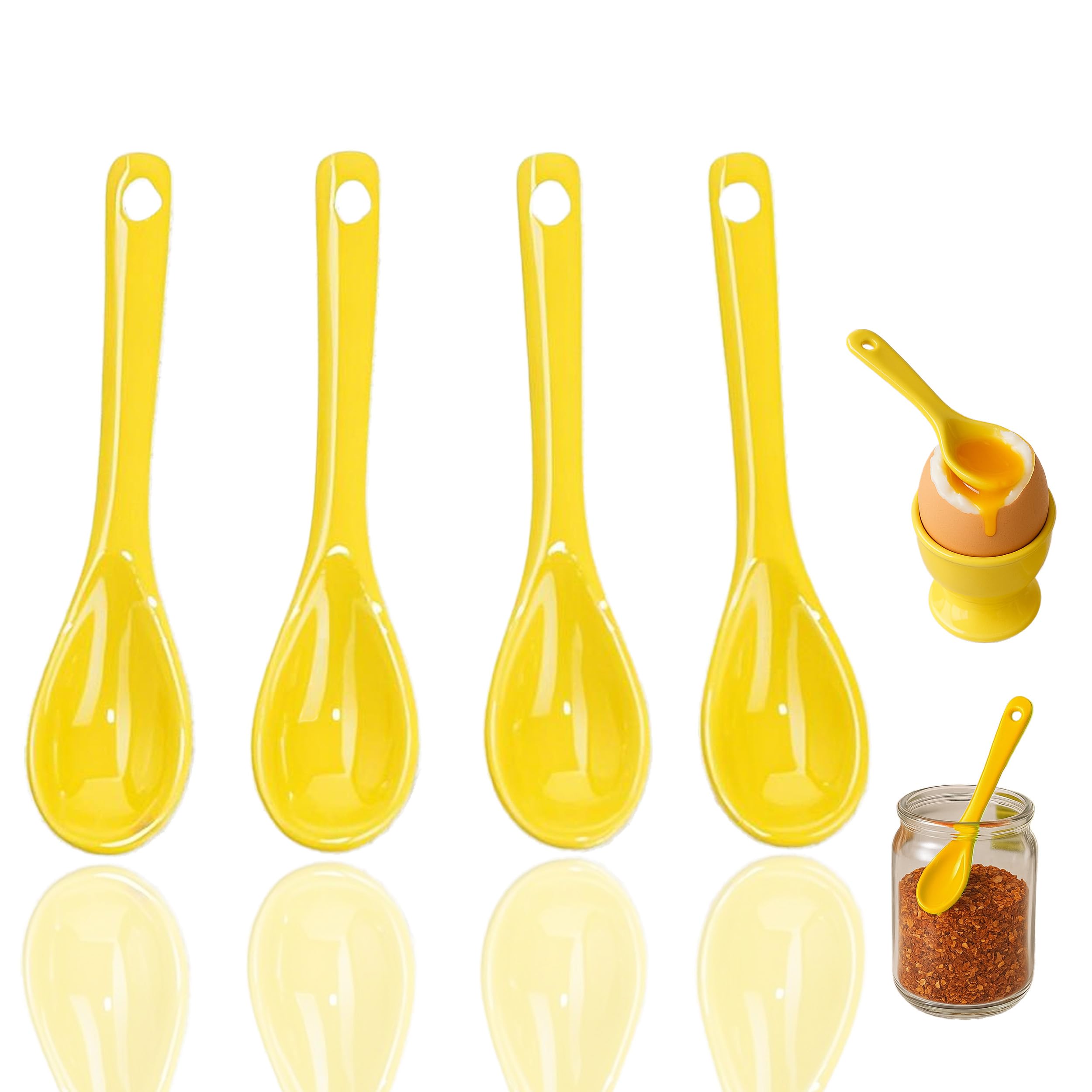 4 cucharas pequeñas para especias, cuchara de sal de cerámica de 3.5 pulgadas para tarros de especias, cucharas de espresso, mini cuchara de condimento para café, azúcar, polvo y pimienta
