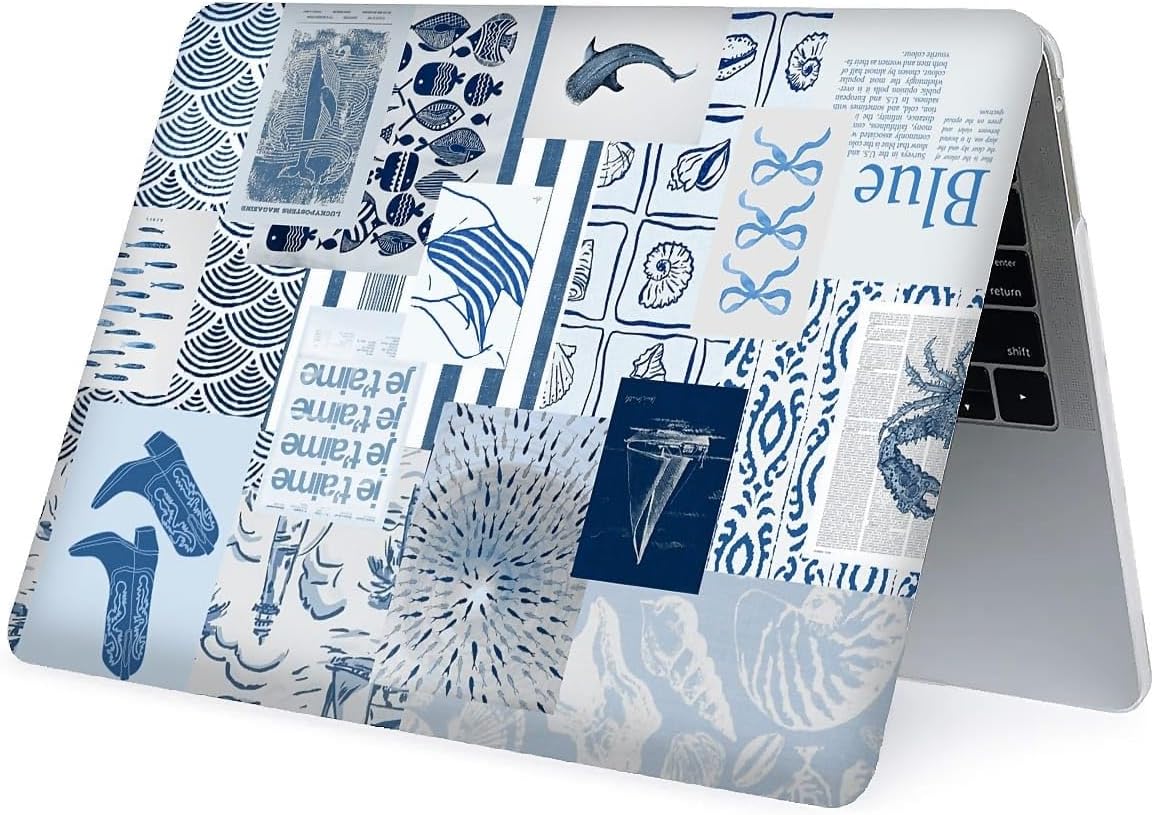 Compatible with MacBook Air 15 Inch Case 2023 M2 2025 M4 Chip Model A2941 A3241, Plastic Hard Shell Case for Mac Air 15 with Touch ID (2023)- Seaside Beachy Collage