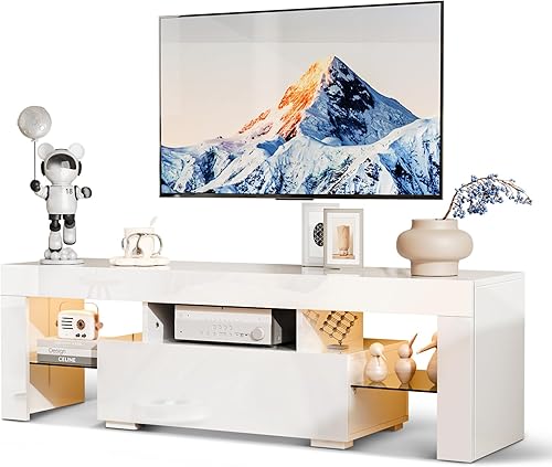 VINGLI Soporte de TV LED de 51 pulgadas, centro de entretenimiento moderno de alto brillo con luces LED y almacenamiento para TV de 40435055