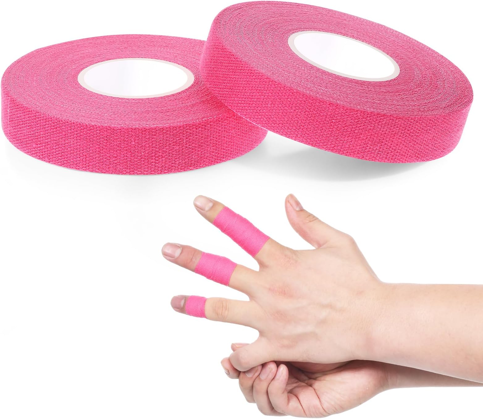 2 Rolls Finger Tapes, Extra Strong Adhesive 0.6-Inch x 32-feet Athletic Tape for Fingers, Hands, & Toes, Rock Climbing Tapes, Skin-Friendly Sports Tape for Outdoor Sports Climbing Football (Pink)