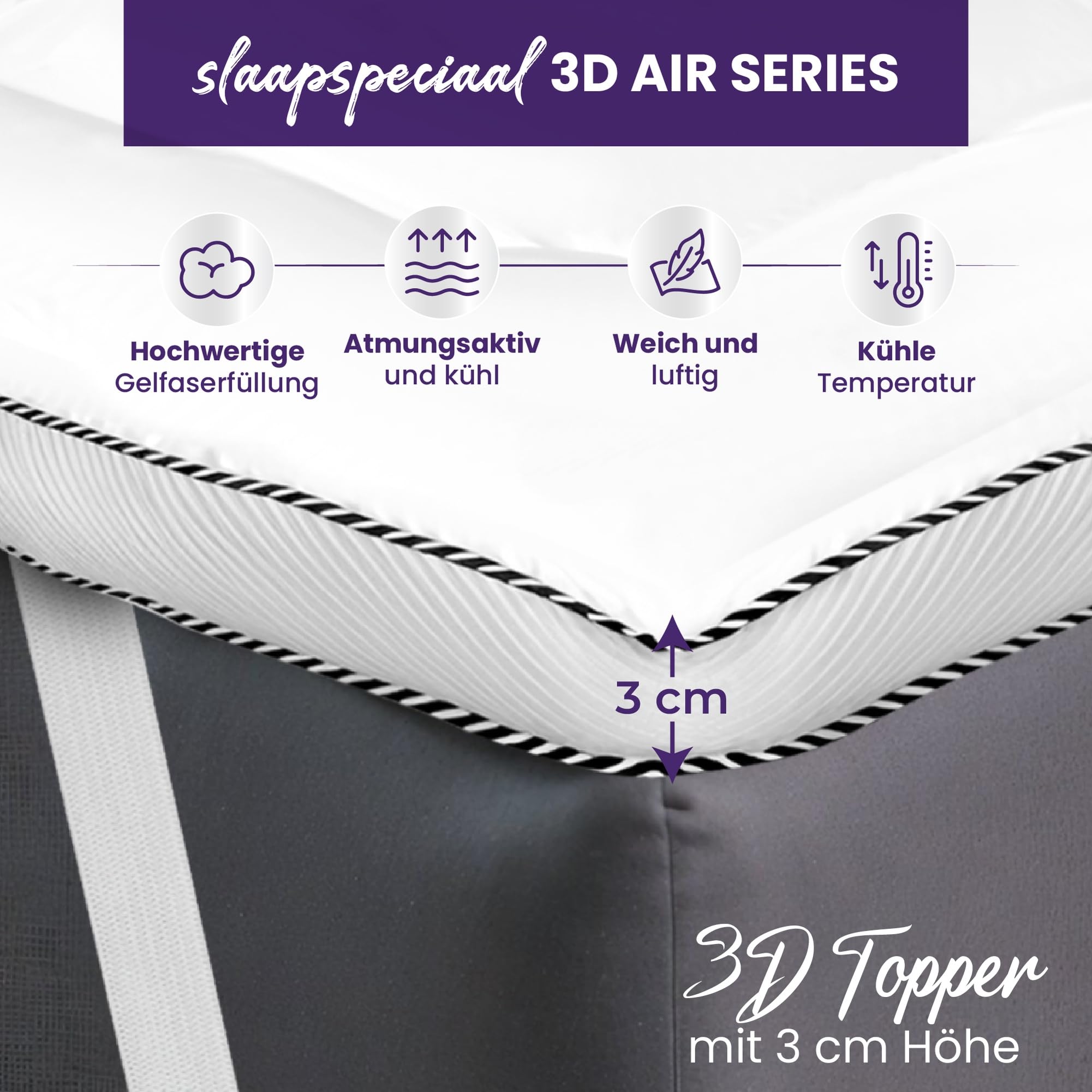 Matratzen-Topper 140x200cm - Ultraweicher 3cm [Luxe Komfort], Atmungsaktives [Airflow Edge] Design - Hypoallergener Bett Topper waschbar