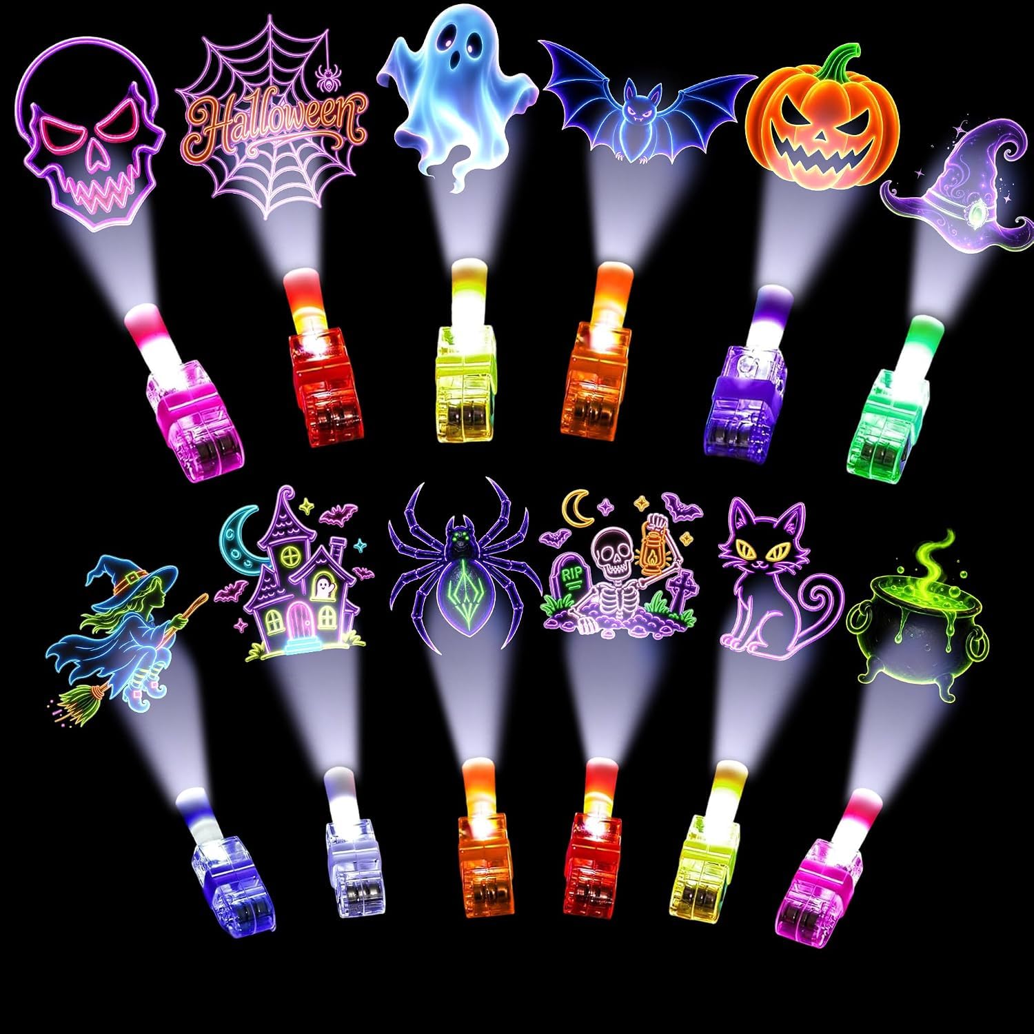 Halloween Finger Projector Lights Mini Pattern Projector 24 Pcs Glow in the Dark Finger Lights Party Favours Halloween Party Bag Fillers Fillers Trick or Treat Gifts