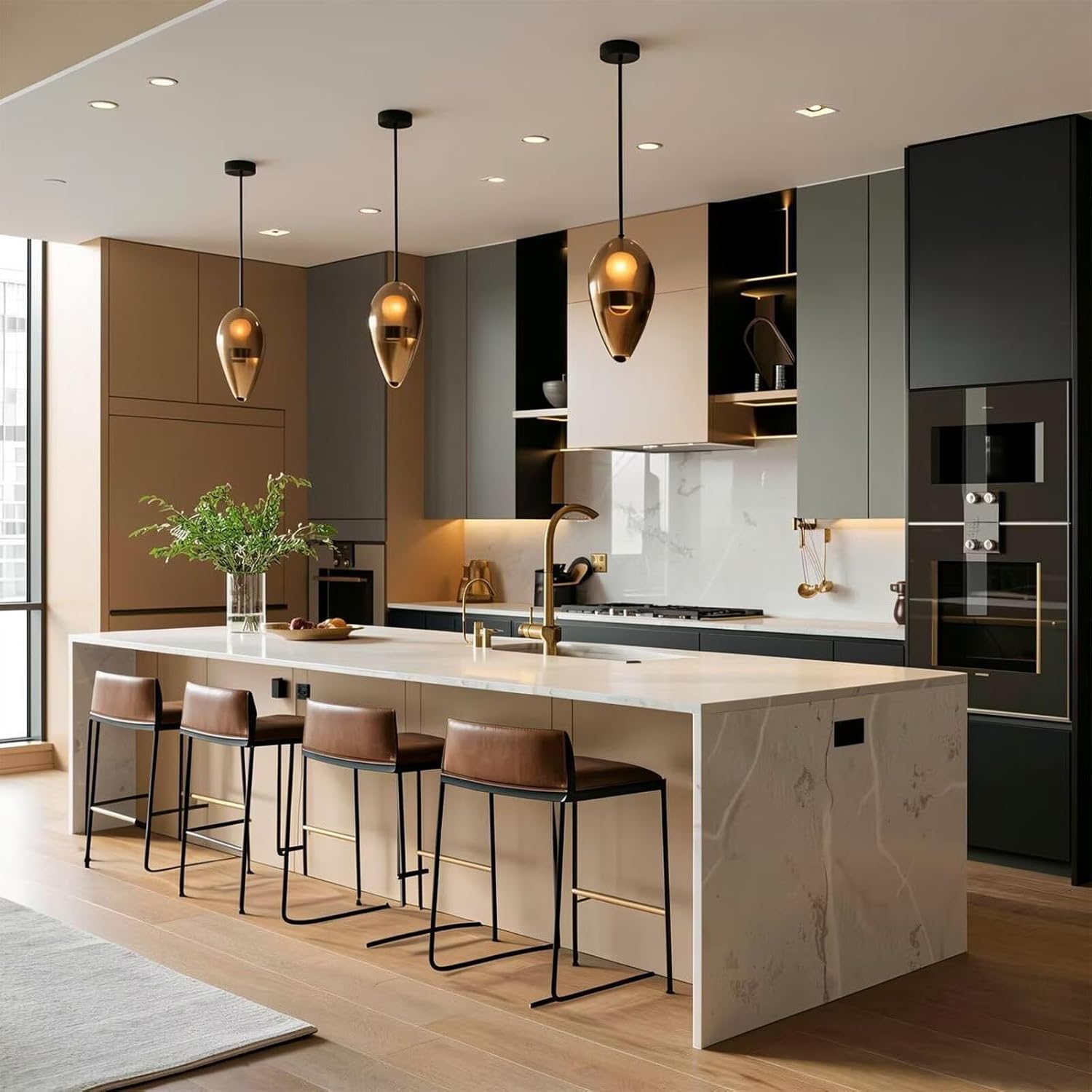 Kitchen Island with Storage -Large Kitchen Island Table with White Slate Top, Modern Bar Includes Integrated Storage Cabinets,Power Outlets,Wide Work Surface for 4 (68IN No Chairs)