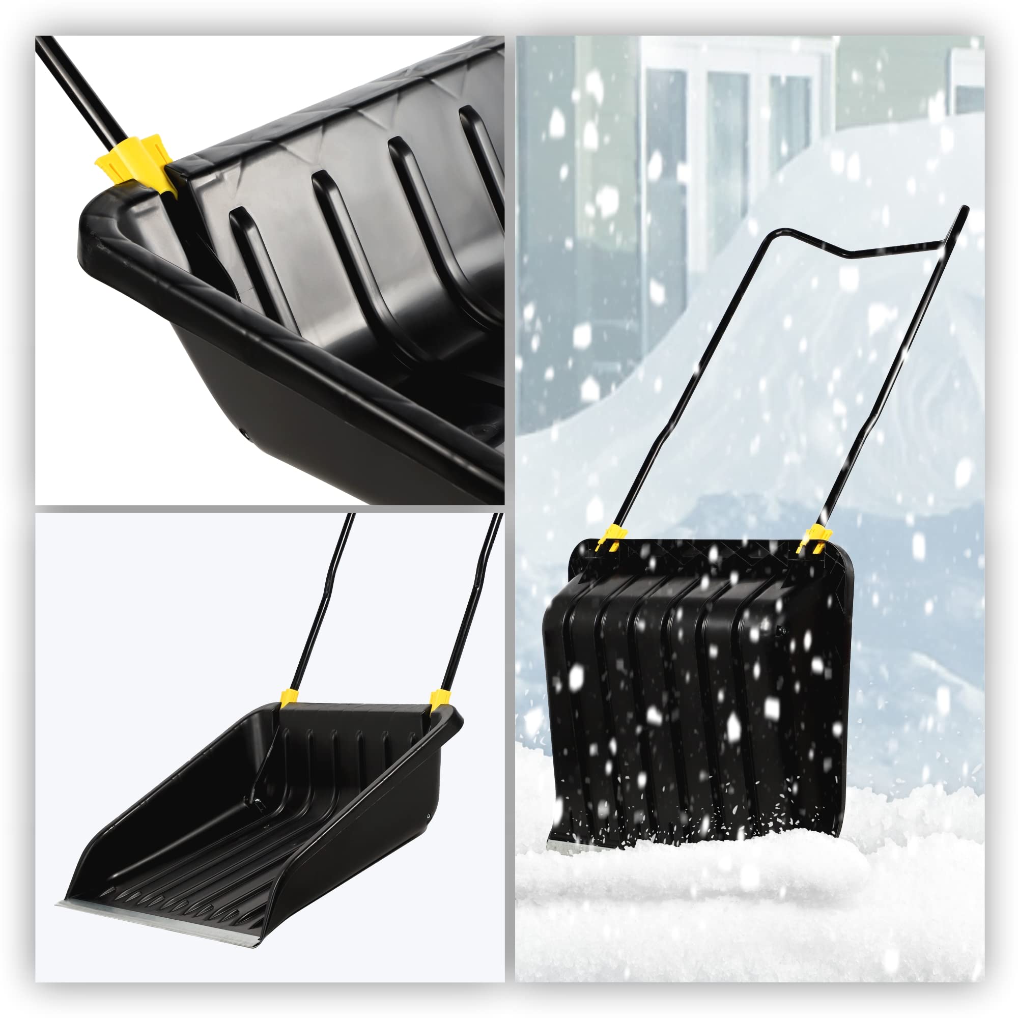 KADAX Pelle à Neige en Plastique dotée d'une Ferrure en Aluminium, Outil de Déneigement Robuste et Efficace avec Manche en Métal, Traîneau à Neige (Noir)