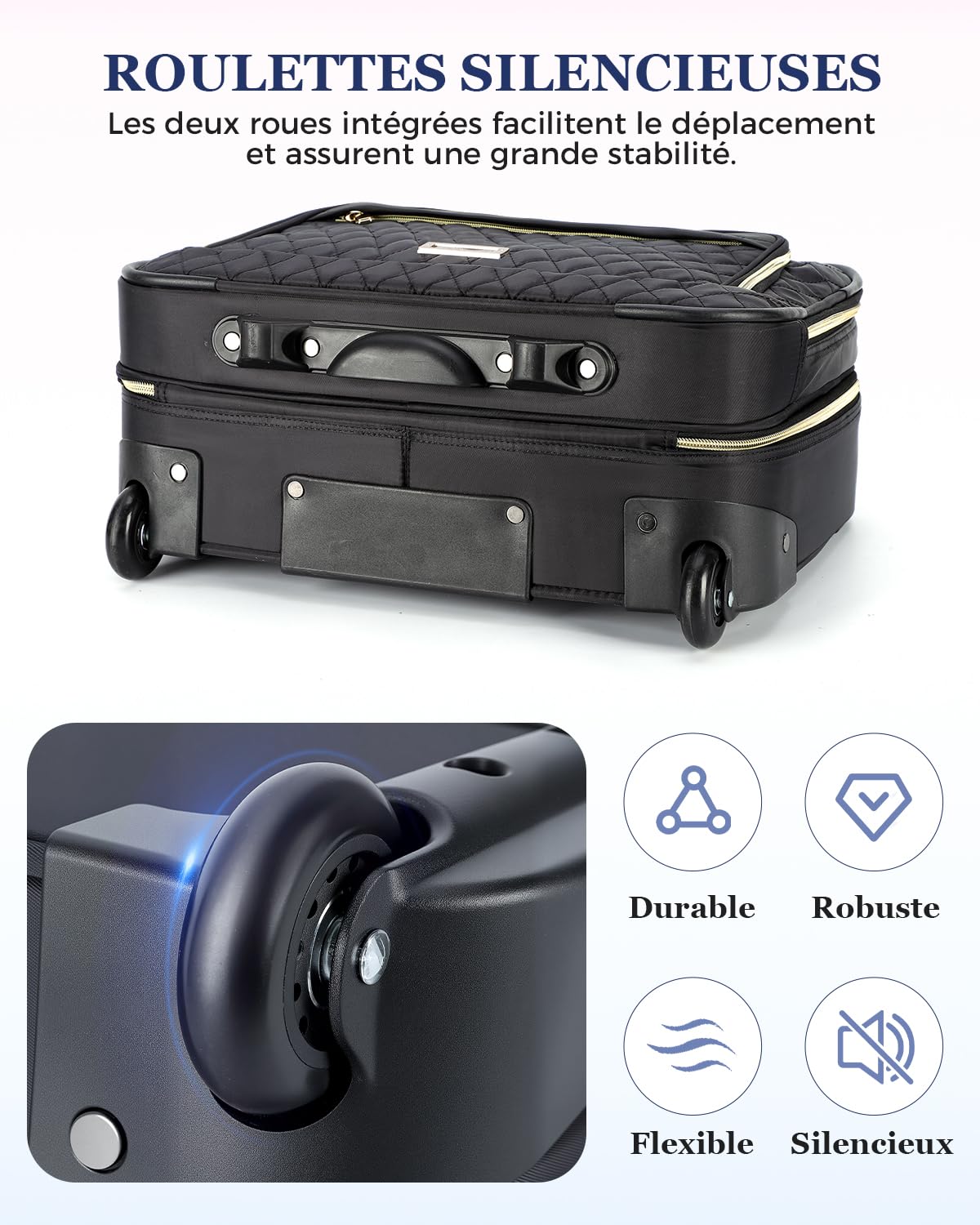 Ponhog Sacoche à roulettes pour Ordinateur Portable 15,6 Pouces, Business Trolley Sac de Voyage Femme Souple pour Affaires et Loisirs Les Voyages, Le Travail et l'école, Noire
