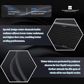 Thermalright Frozen Notte 240 Black ARGB V2 Water Cooling CPU Cooler,240Black CPU Cooler Specifications, Double PWM Fans, S-FDB Bearings, Suitable for AMD/AM4 AM5,Intel LGA 1700/1150/1151/1200/2011