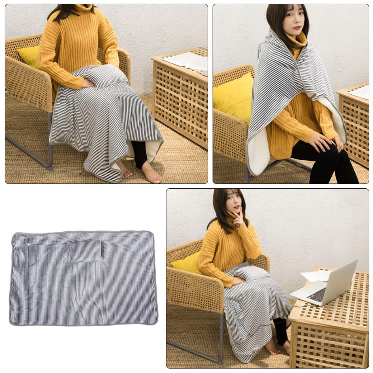 Couverture Chauffante USB en Flanelle 10w pour Bureau et Maison, Couverture Portable et Pratique Ambiance Estivale Confortable et Chaleureuse