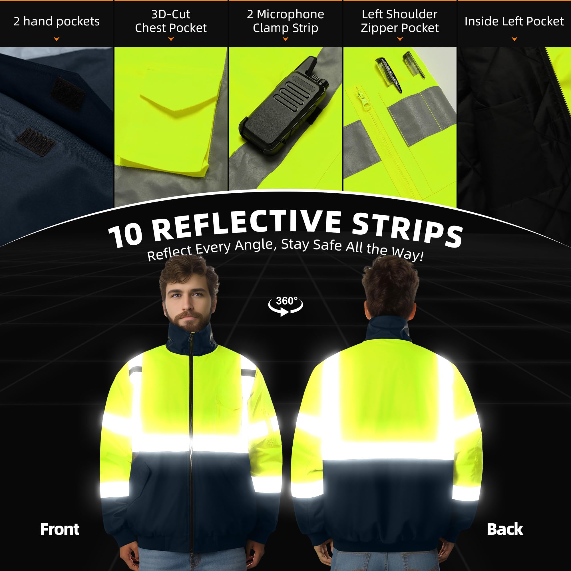 Snapklik.com : SHORFUNE High Visibility Safety Bomber Jacket For Men ...