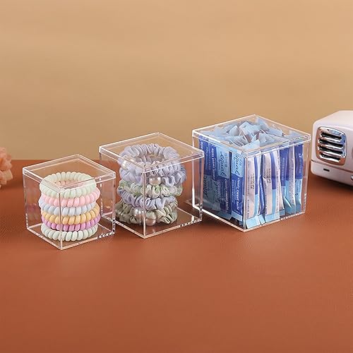 Miniatura 4 de Caja de acrílico transparente de 4.743.32.5 pulgadas con tapa, caja de exhibición de joyas, cajas de almacenamiento decorativas de cubo cuadrado de