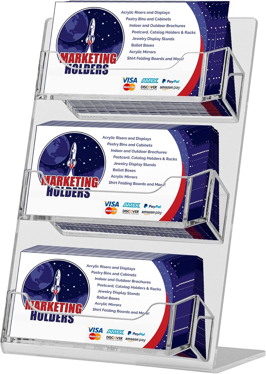 Marketing Holders 2 Pack Business Card Holder for 3.5" x 2" Contact Info Cards or Stickers 3 Pocket Mirrored Back Organizer Multi Pocket Display Rack Gift Appointment Card Display Stand