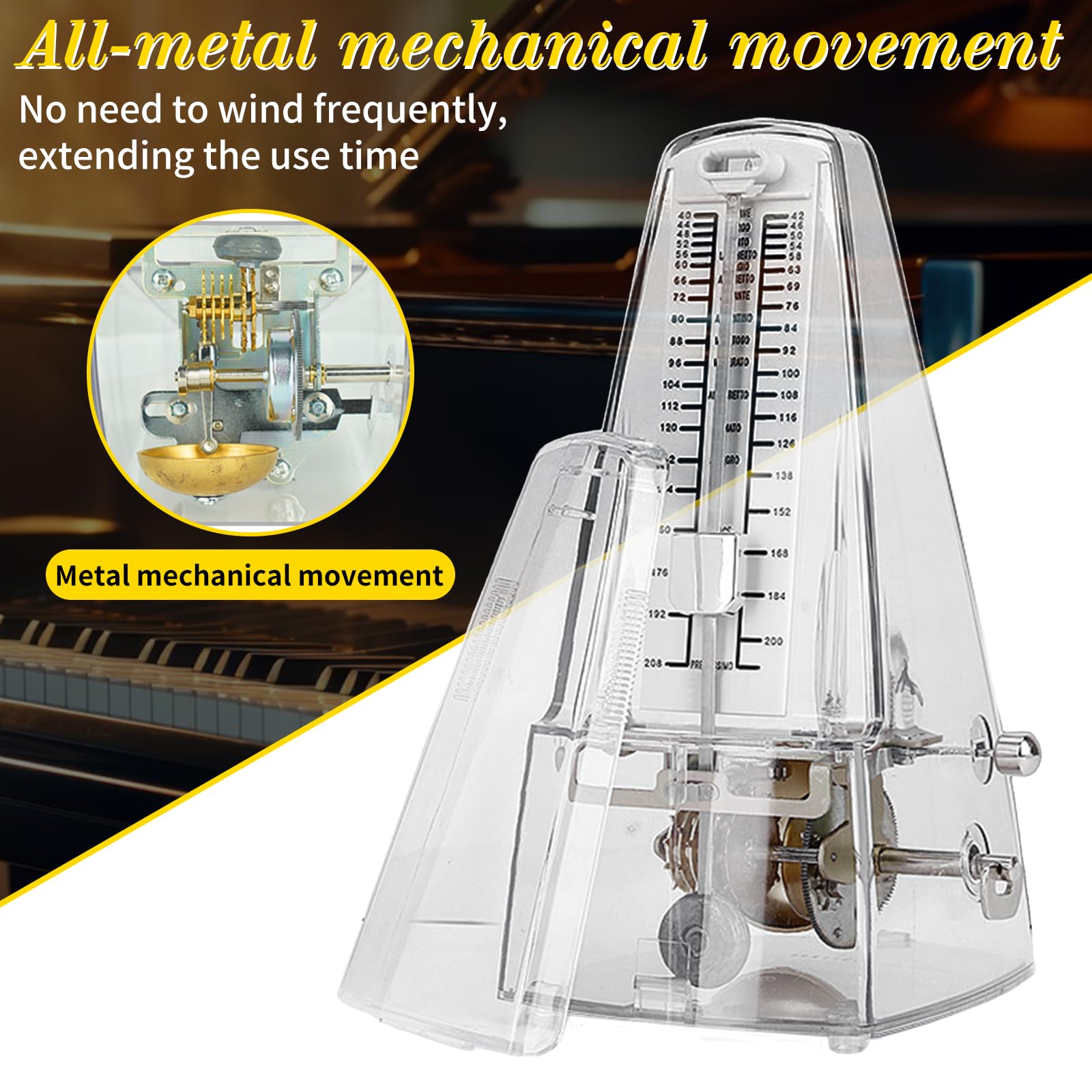 Mechanisches Metronom für Klavier Violine Gitarre Bass, Universales Hochpräzises Metronom, Transparent Hochpräzises Metronom Mechanisches, Lauter Klang, Track Beat und Tempo
