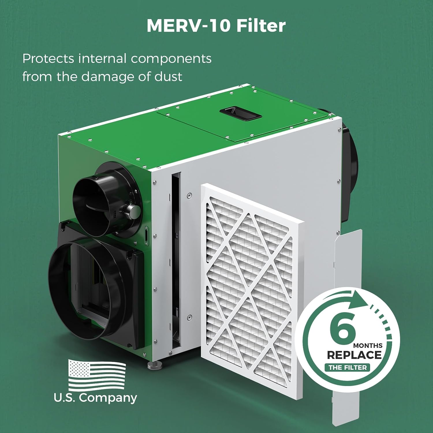 COAIRO Dehumidifier showing the MERV-10 filter being replaced