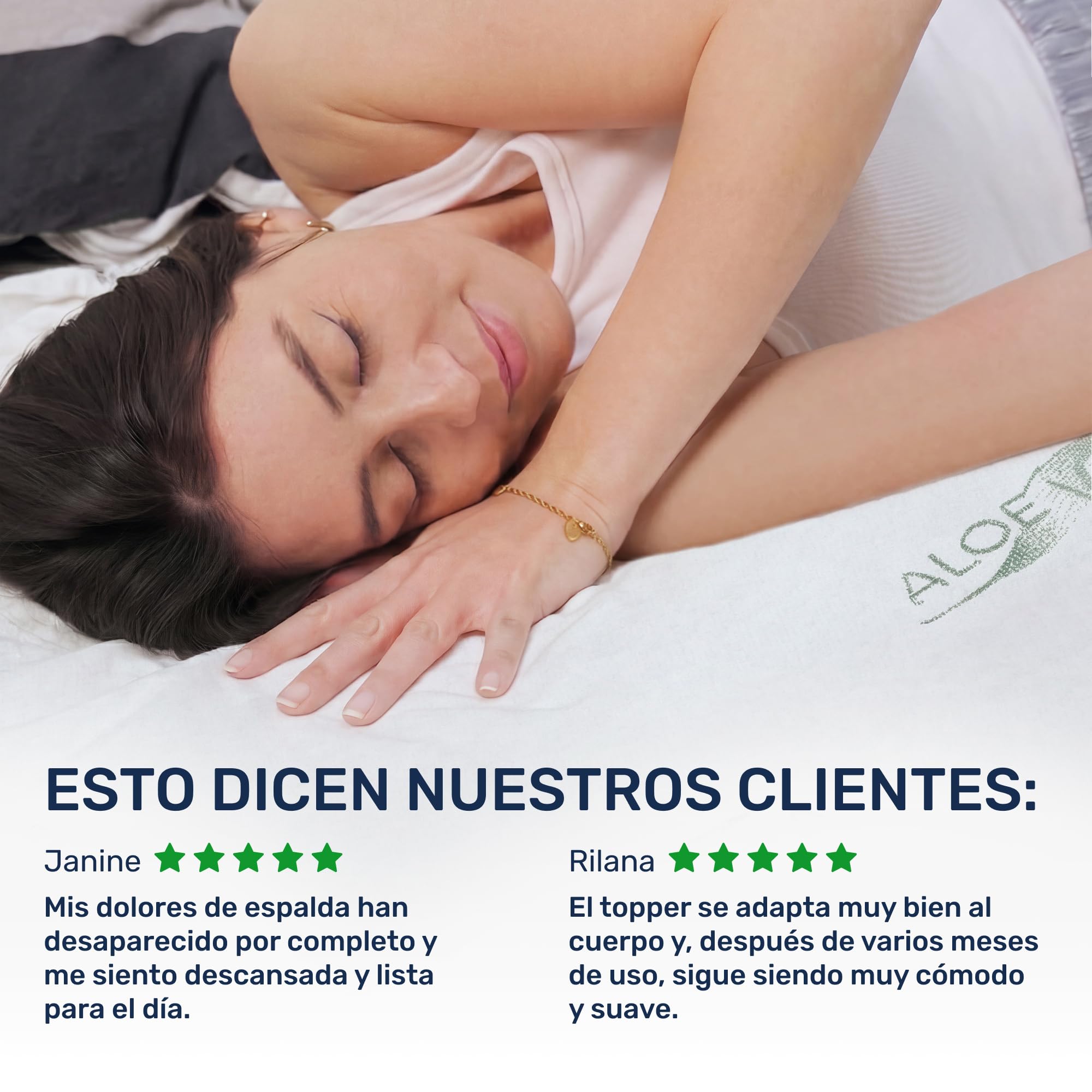 Dailydream Topper Viscoelástico 90x200 cm, Memory Foam, 5 cm de Alto | Edición Aloe Vera, sobrecolchón viscoelástico con funda suave al tacto, base antideslizante y correas elásticas.