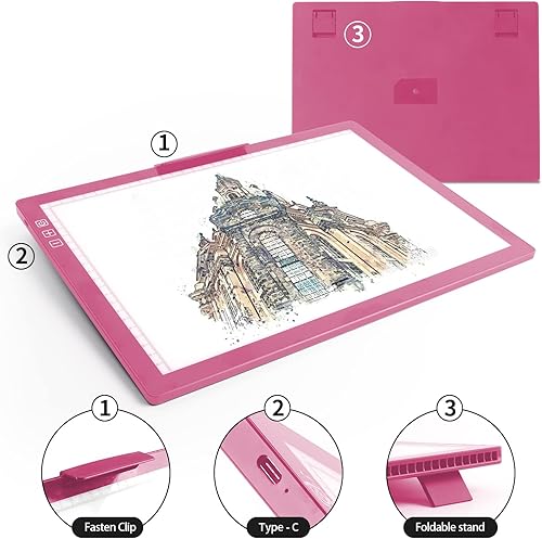 Miniatura 29 de TOHETO Almohadilla de luz LED brillante recargable A3 con bolsa de transporte, 6 niveles y sin escalones, 3 colores, atenuación de brillo, caja