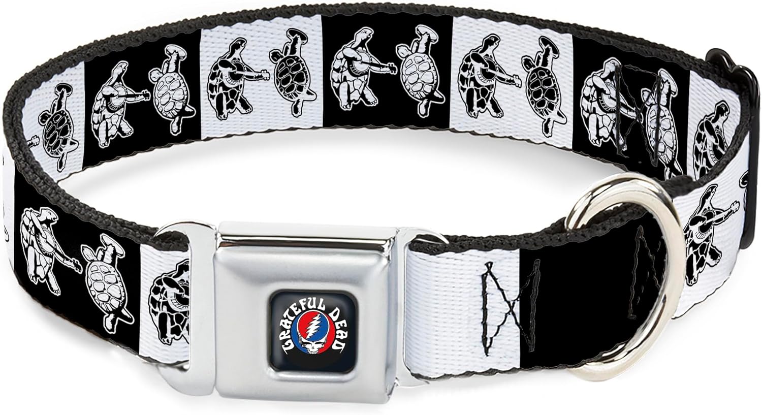 Grateful Dead Pet Collar, Dog Collar Metal Seatbelt Buckle, Grateful Dead Dancing Terrapin Blocks Black White, 20 to 31 Inches 1.5 Inch Wide