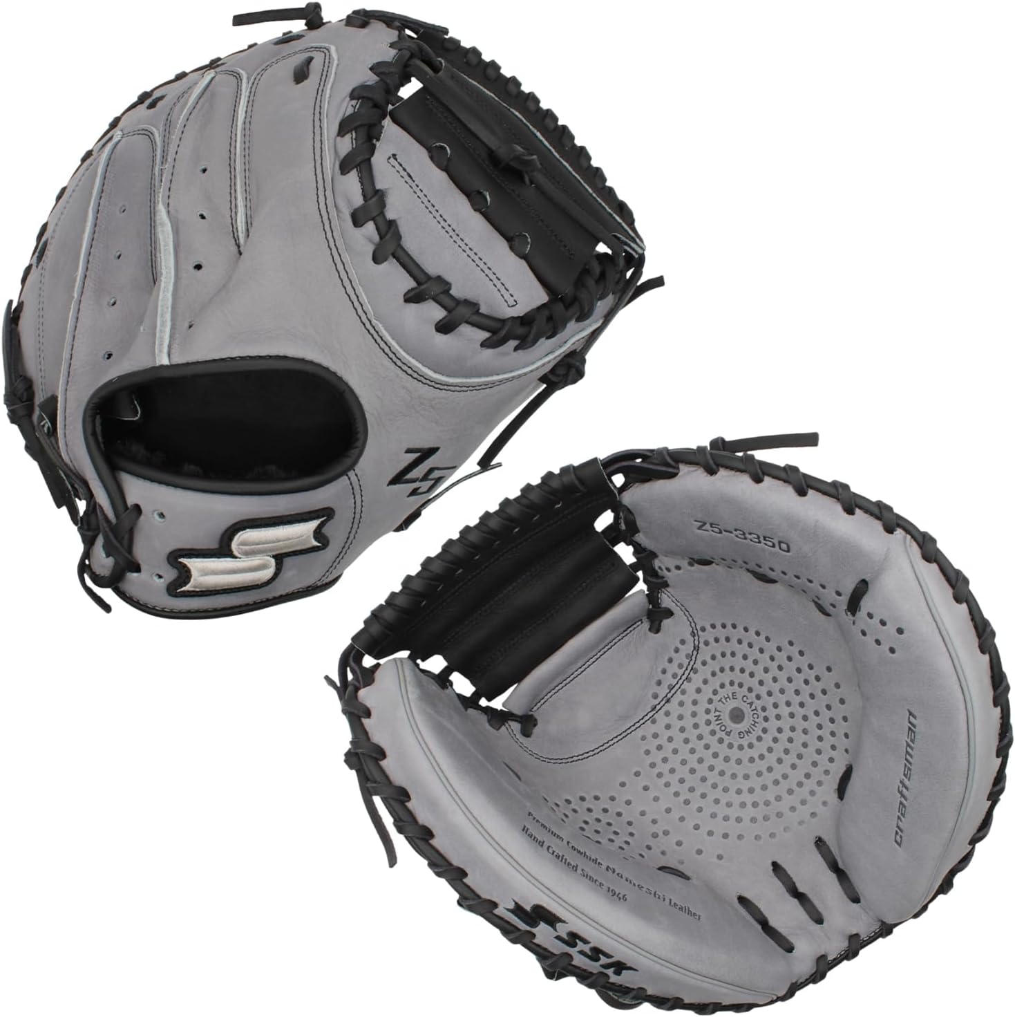 SSK Z5 Craftsman Baseball Catcher’s Mitt – 32.5” - 33” - 33.5” – Right & Left Hand Throw (Grey/Black, 33.5" - Left Hand Throw)