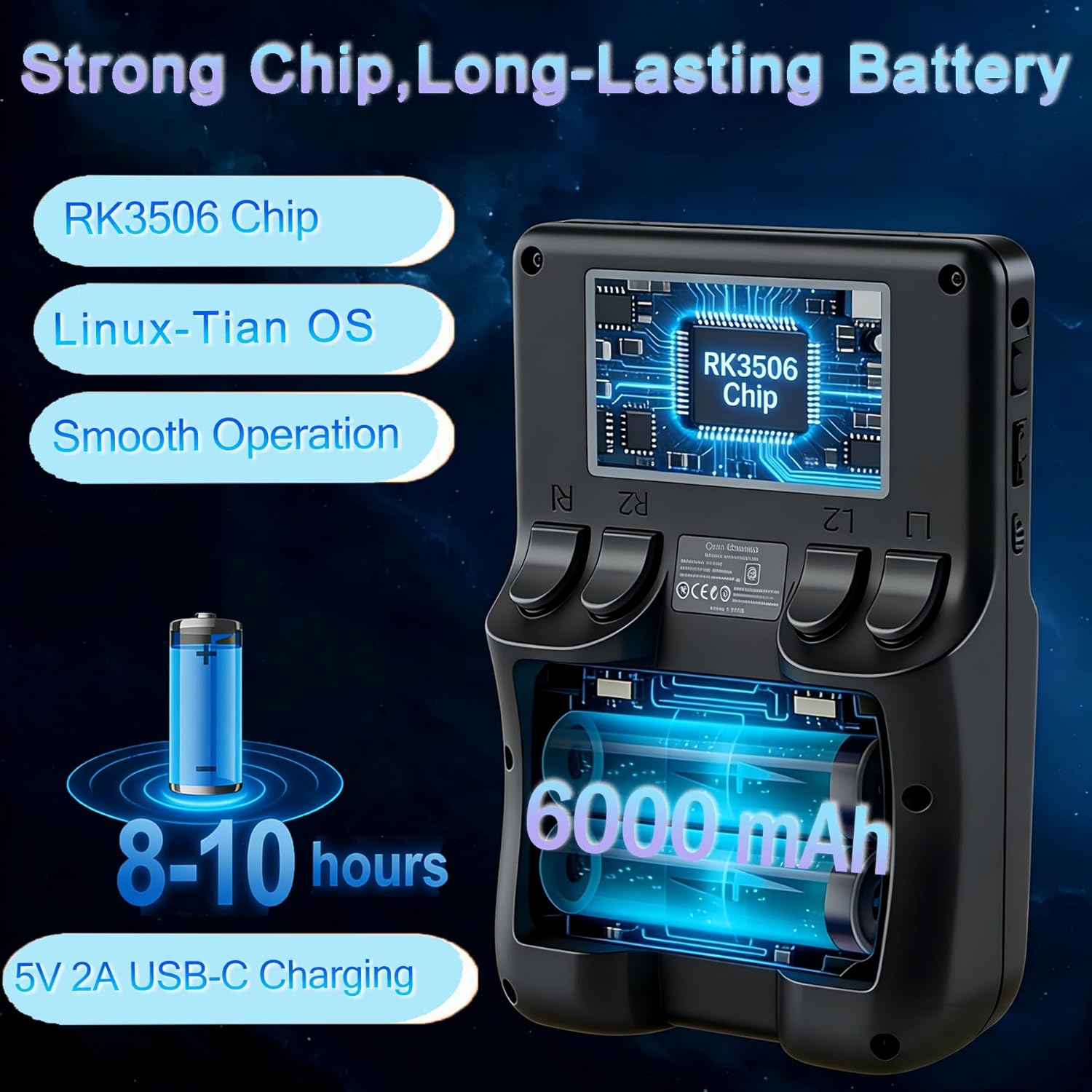 RegiisJoy R60MAX Handheld Game Console, 5.5 Inch IPS Screen Retro Gaming Consoles, 40000 in 1 Portable Mini Pocket Arcade, 6000mAh Battery,128G TF Card,RGB Joysticks