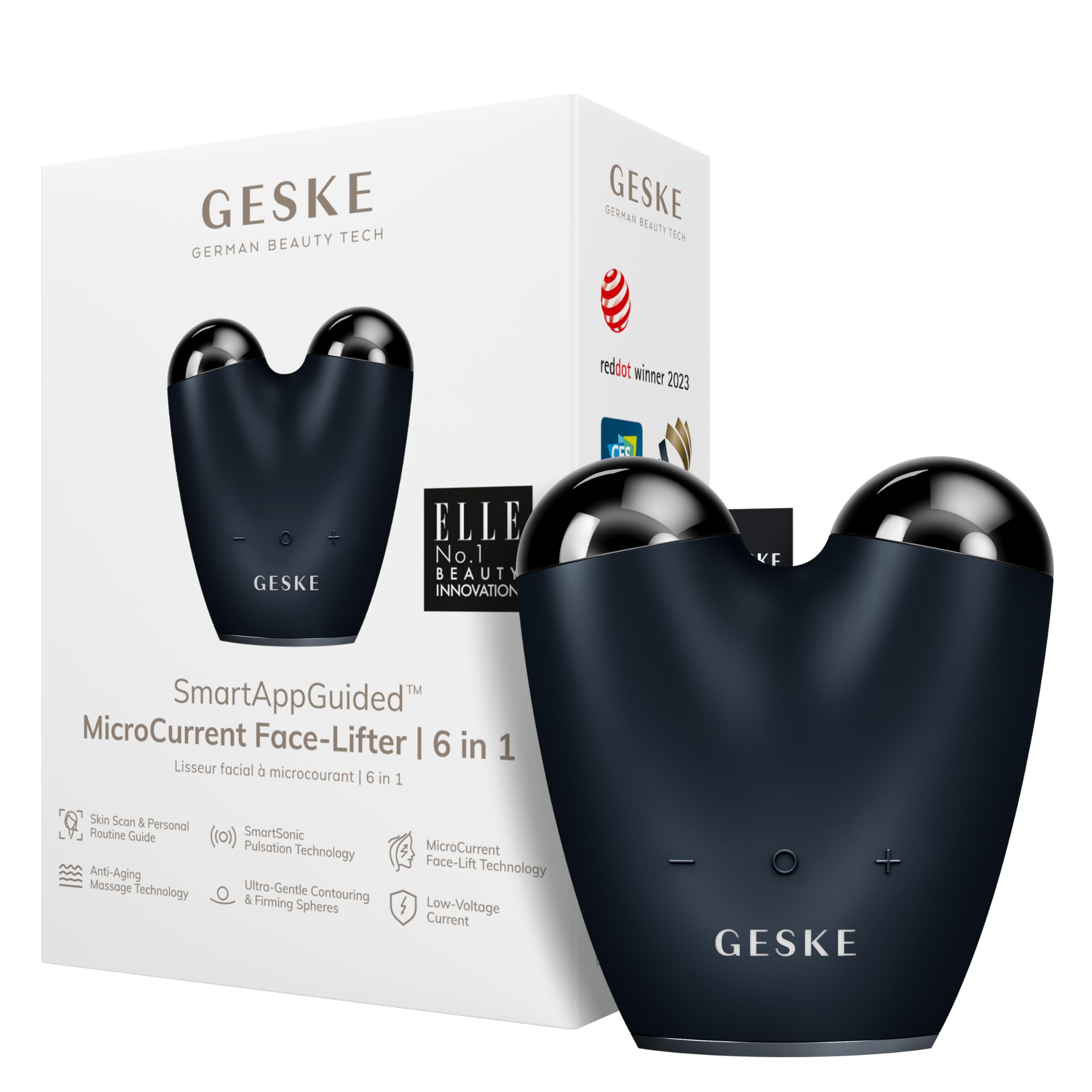 GESKE | Dispositivo lifting viso a microcorrente SmartAppGuided™ | 6 in 1 | Lifting facciale | Strumenti per la cura della pelle | Dispositivo anti-età | Microcorrente anti-rughe