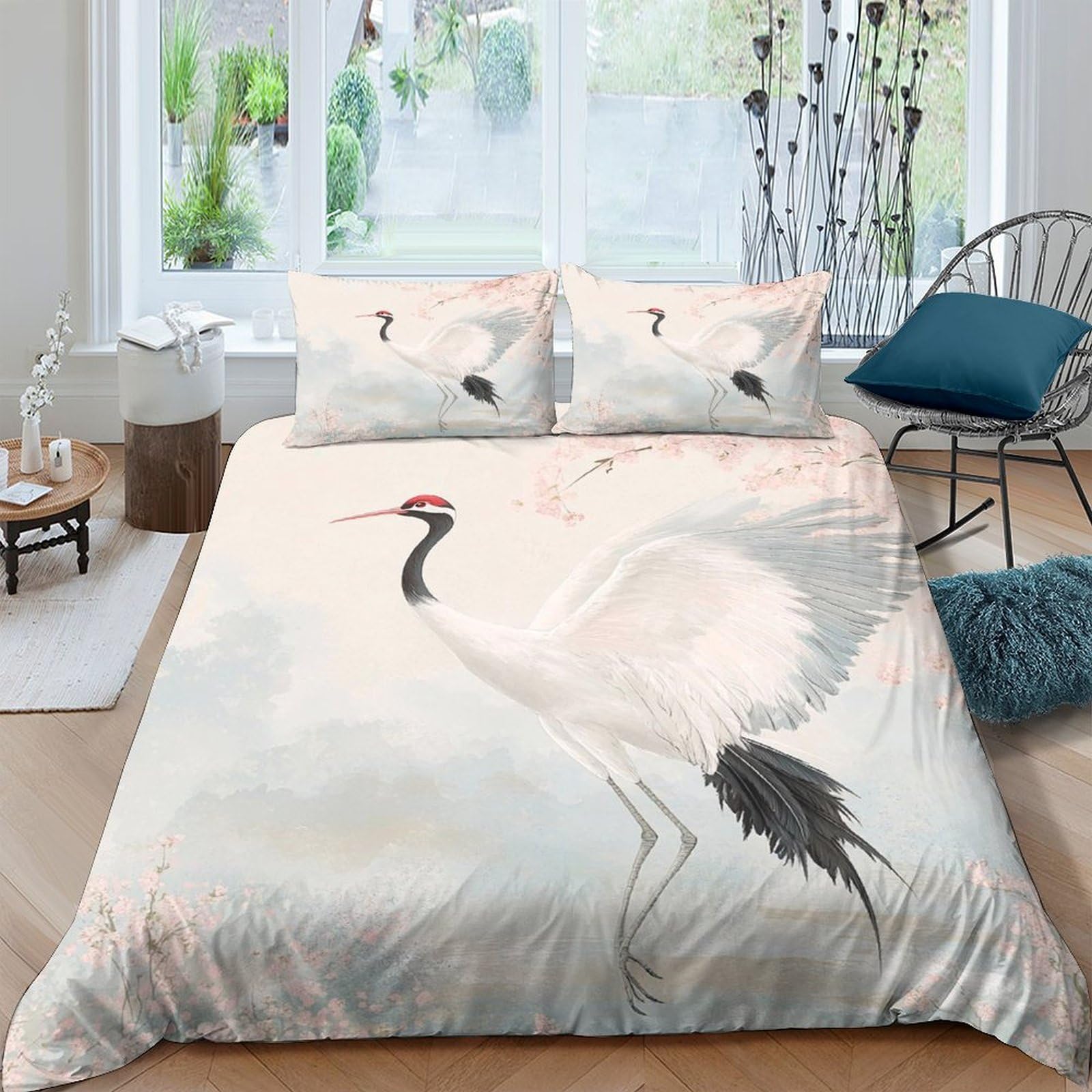 Ctjqhvkz Style-2 3D Printed Crane Art Fitted Sheet Microfiber Soft Breathable Watercolor Bird Mattress Cover For Bedroom Guest Room Decor Single（135X200cm）