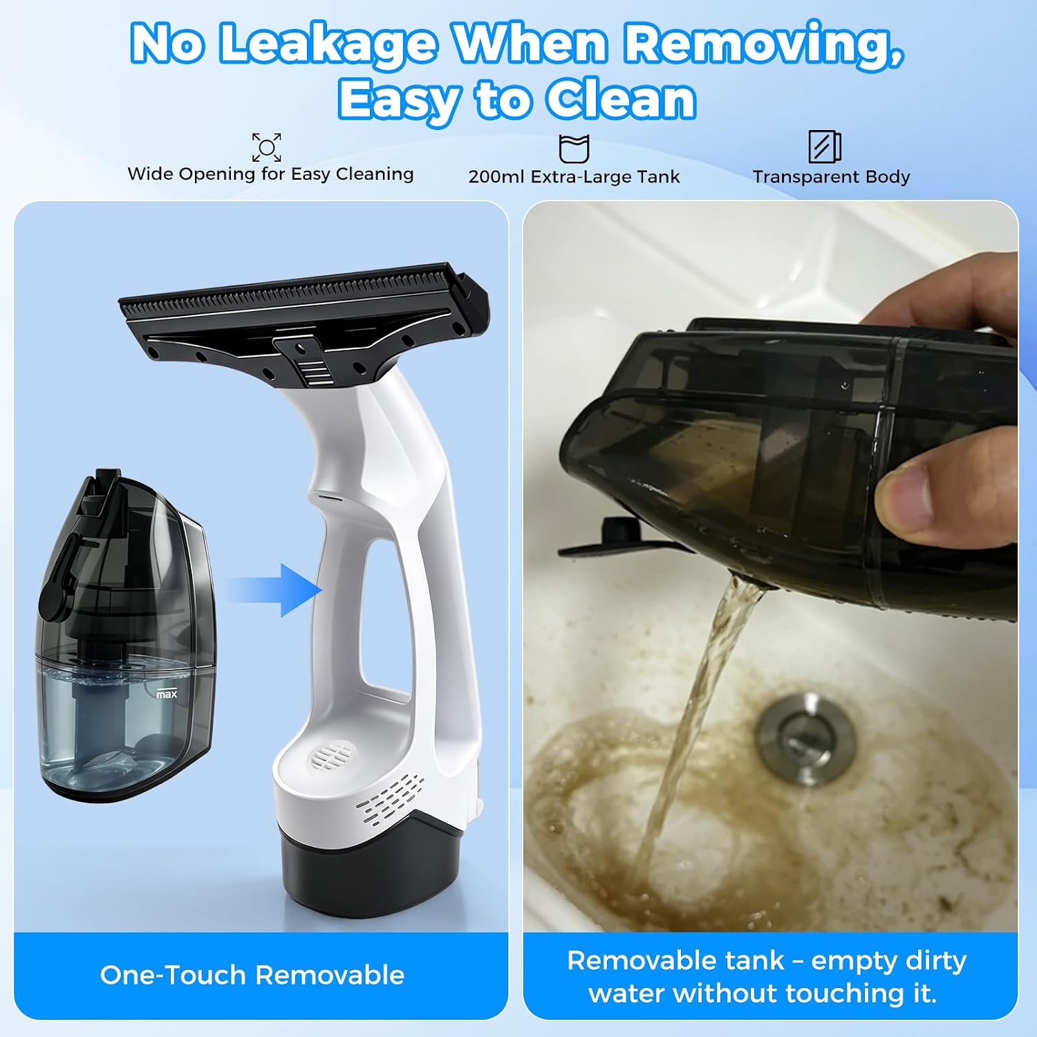 Window Vacuum Squeegee with Extendable Pole 31-40", 2000Pa Electric Window Cleaning Tool with 2200mAh and 150ml Dirty Water Tank, Long Handle Squeegee for Windows, Shower Doors, Mirrors, and Tiles