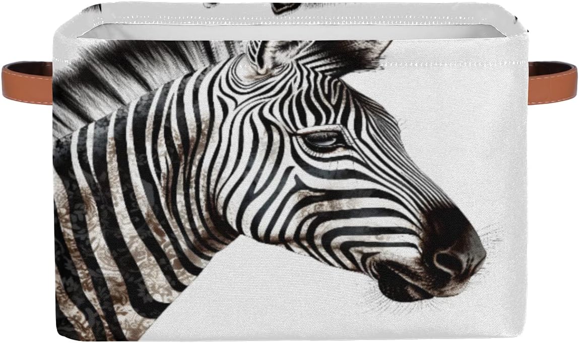 Animal Zebra Storage Basket Cube Large Toys Storage Box Bin with Handle Collapsible Closet Shelf Cloth Organizer for Nursery Bedroom,15x11x9.5 in,1 Pack