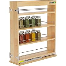 Pull Out Spice Rack Organizer for Cabinet, 5" W x 22.3" D x 25.2" H Multi-Use Solid Wood Slide Out Shelf for Kitchen Cabinet, Sliding Spice Rack for Cans & Jars, Pantry Organization
