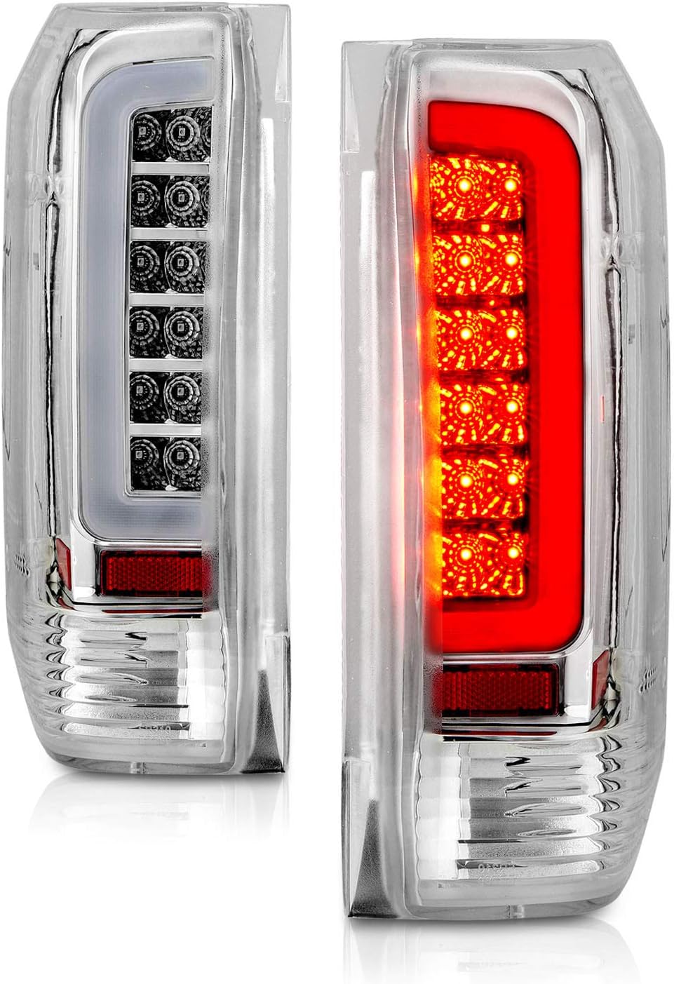 AmeriLite for 1989-1996 Ford F150 Bronco F250 F350 Truck 3D C-Type LED Tube Bar Clear Replacement Tail Light Set - Passenger and Driver Side