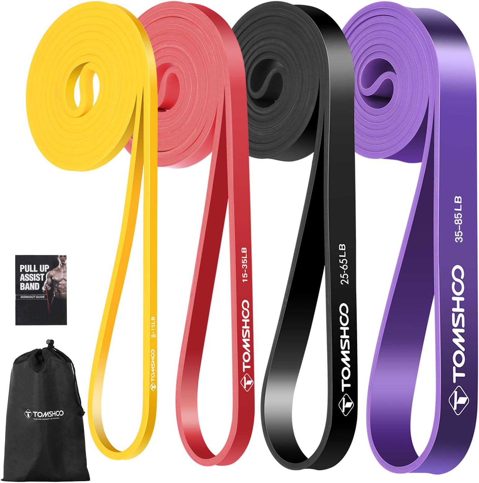TOMSHOO Resistance Loop Bands, Pull Up Assist Bands Natural Latex for CrossFit, Stretching, Powerlifting, Gym, Yoga, Exercise Bands to Full Body Workout for Men/Women with Carry Bag (4pcs set)