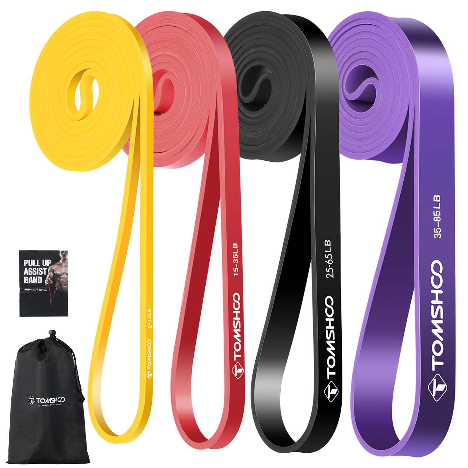TOMSHOO Bande di Resistenza, Bande Elastiche Fitness Set in Lattice Naturale, Resistance Band Allenamento Della forza Fitness Stretching per Uomini e Donne