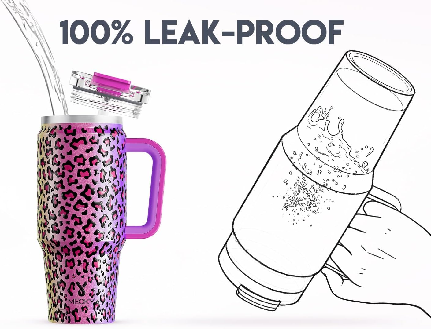 Meoky 32 oz Tumbler with Handle, Insulated Tumbler with Lid and Straw, Stainless Steel Travel Mug, Keeps Cold for 24 Hours, 100% Leak Proof, Fits in Car Cup Holder (Celebration) - Image 3