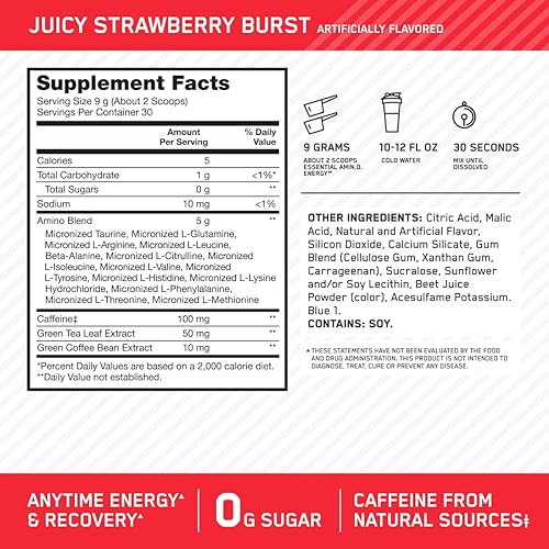 Miniatura 3 de Optimum Nutrition - Polvo energético AMIN.O.Energy para antes del entrenamiento, apto Keto, con té verde, BCAA, aminoácidos, extracto de café verde,