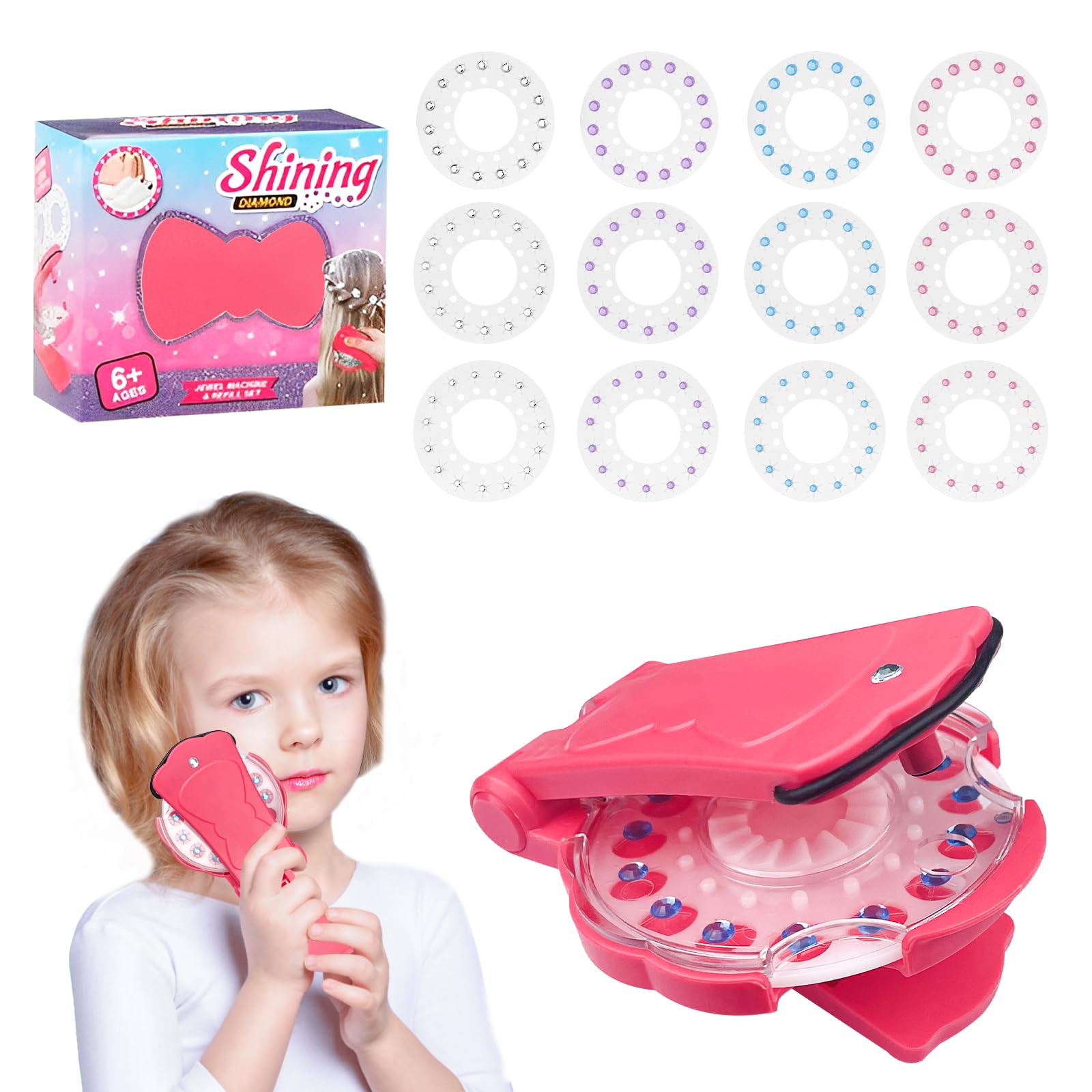 Newpop Hair Bedazzler Diamante Gioielli Macchinetta Strumento, Brillantini Macchina Capelli Diamante, Kit Strass per Capelli con 180PCS di Diamante, per Ragazze e Bambini