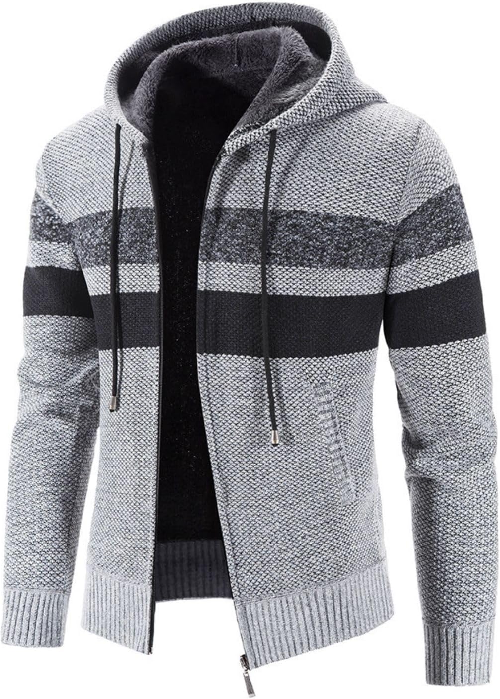 Kinkia Men's Zip Up Hoodies Casual Long Sleeve Full Zipper Sherpa Fleece Lined Knit Cardigan Sweater Jacket with Pockets